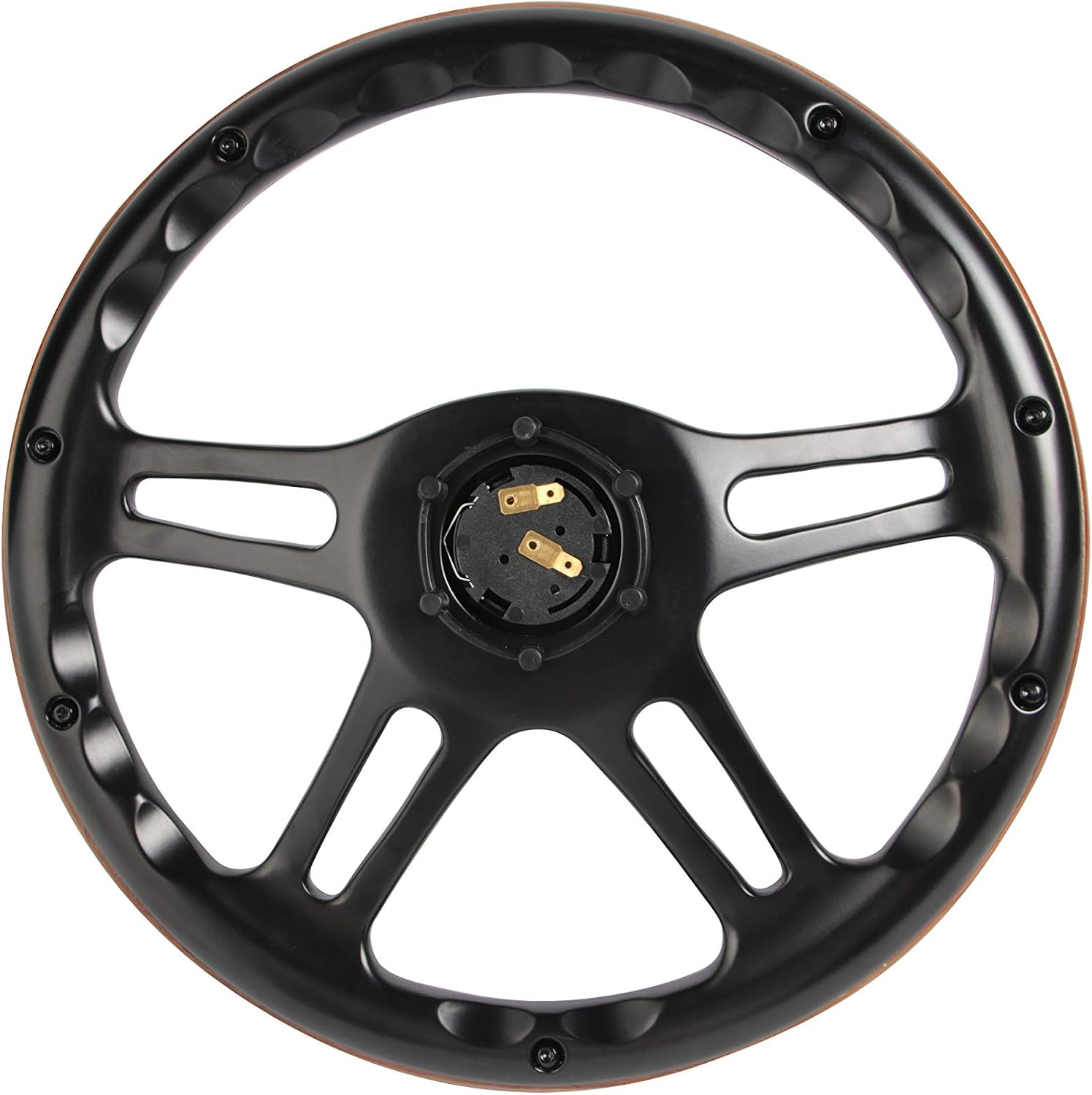 14" Billet Black Aluminum Steering Wheel w/Real Mahogany Wood Rivet Half wrap & Chevy Engraved Horn