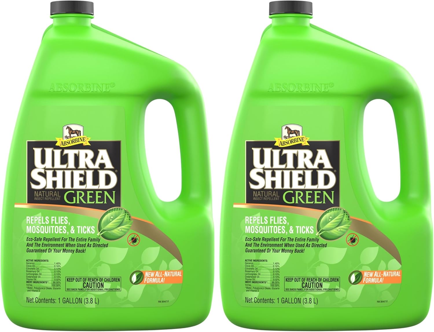 Absorbine UltraShield Green Natural Insect Repellent, 128 fl oz Gallon | Use on Horses & Dogs, Botanical Essential Oils, Daily Use, Repels 70+ Species Including Flies, Mosquitoes, Gnats & Ticks