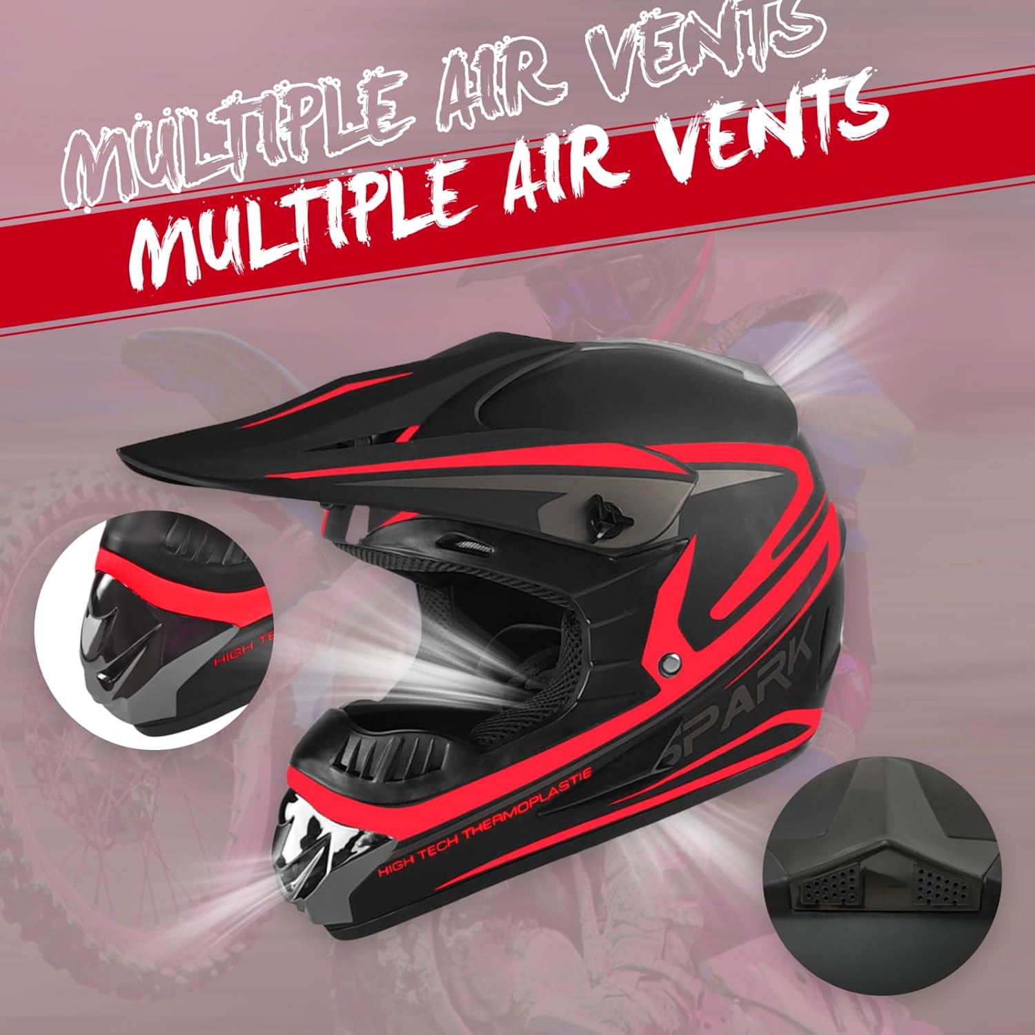 Youth Adult Dirt Bike ATV Helmet Motocross Anti-Collision Full Face Motorcycle DOT Approved BMX Downhill Off-Road Mountain Bike Helmet with SUV