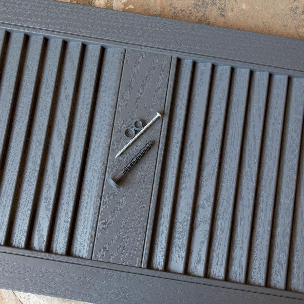 Ekena Millwork 14.5 in. W x 48 in. H Builders Edge, Standard Cathedral Top Center Mullion, Open Louver Shutters, Includes Matching Installation Spikes (Per Pair), 002 - Black