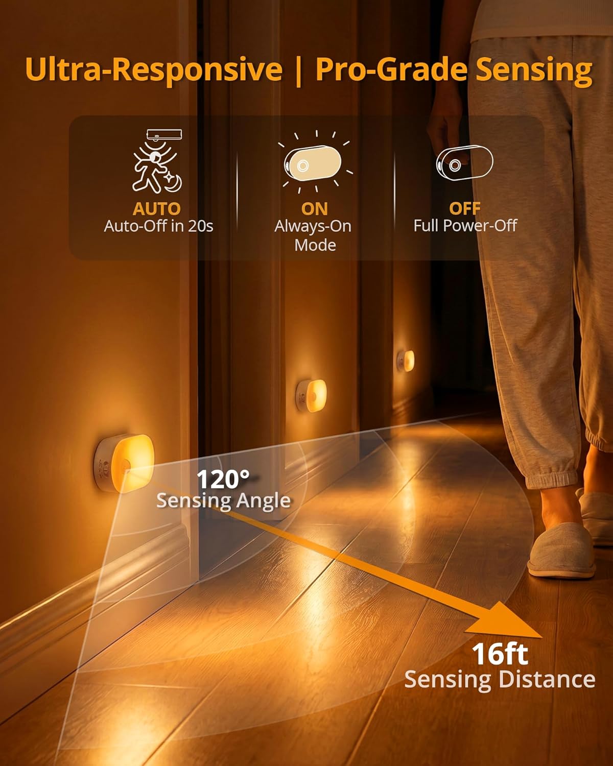 Lyridz Rechargeable Battery Night Light with Motion Sensor, Portable Mini Warm White LED Stick-on Closet Light, Adjustable Brightness for Bathroom