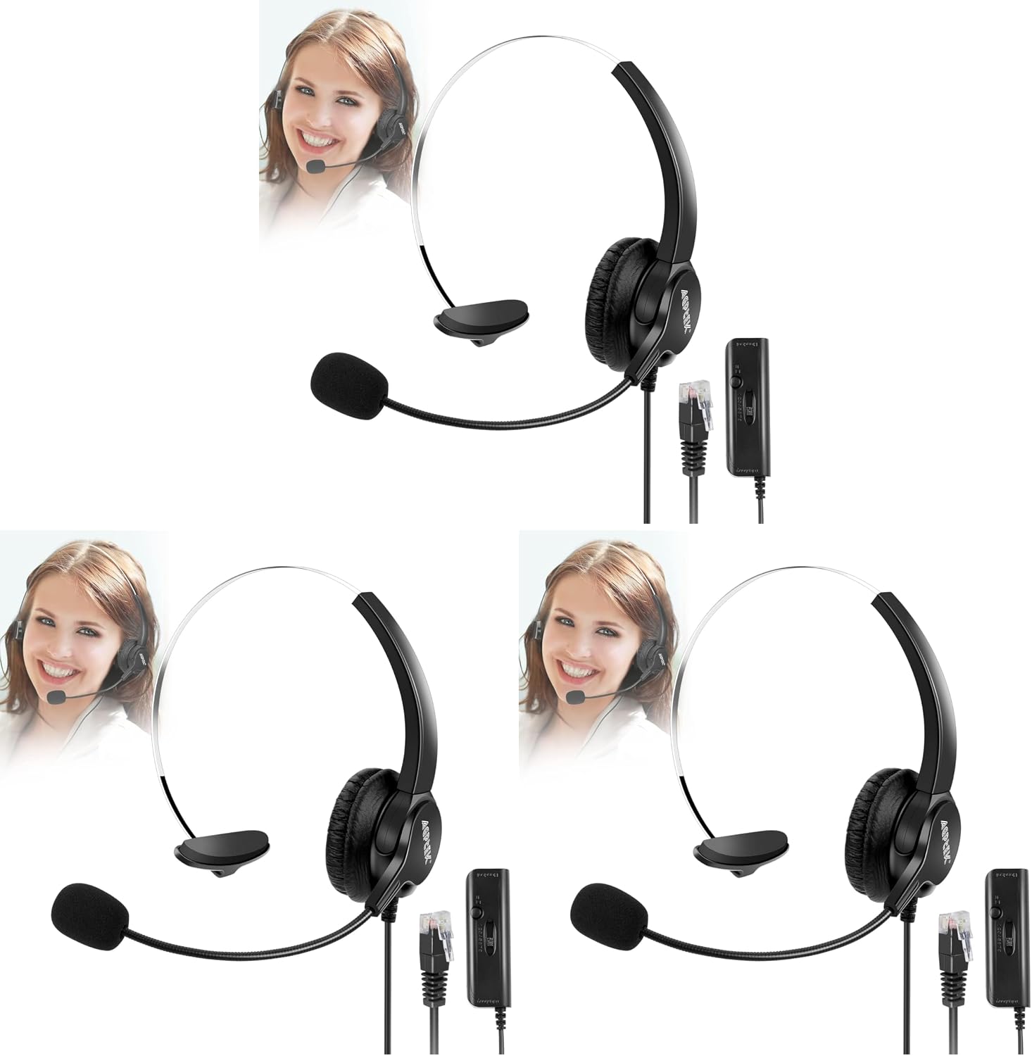 AGPTEK® Hands-Free Call Center Noise Cancelling Corded Headset | with Microphone, Monaural Headset Headphone for Desk Telephone, with 4-Pin RJ9 Crystal Head