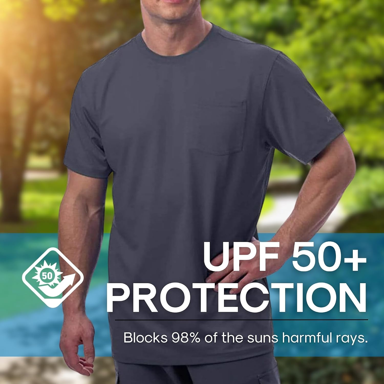 Arctic Cool Men’s Crew Neck Instant Cooling Pocket Workwear Moisture Wicking Performance UPF 50+ Short Sleeve Shirt