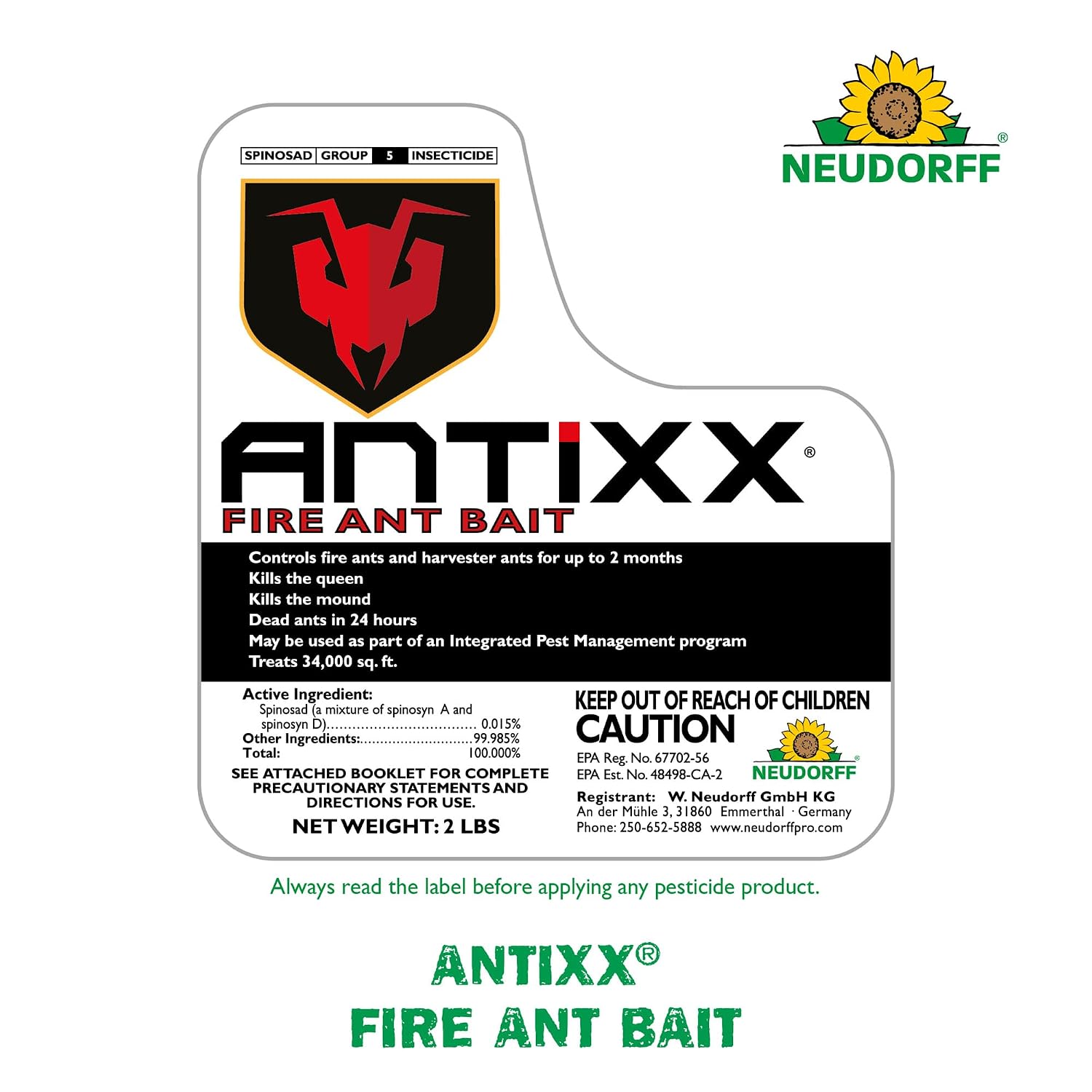 Neudorff Antixx Fire Ant Bait Controls Fire Ants for up to 2 Months 2 LBS.