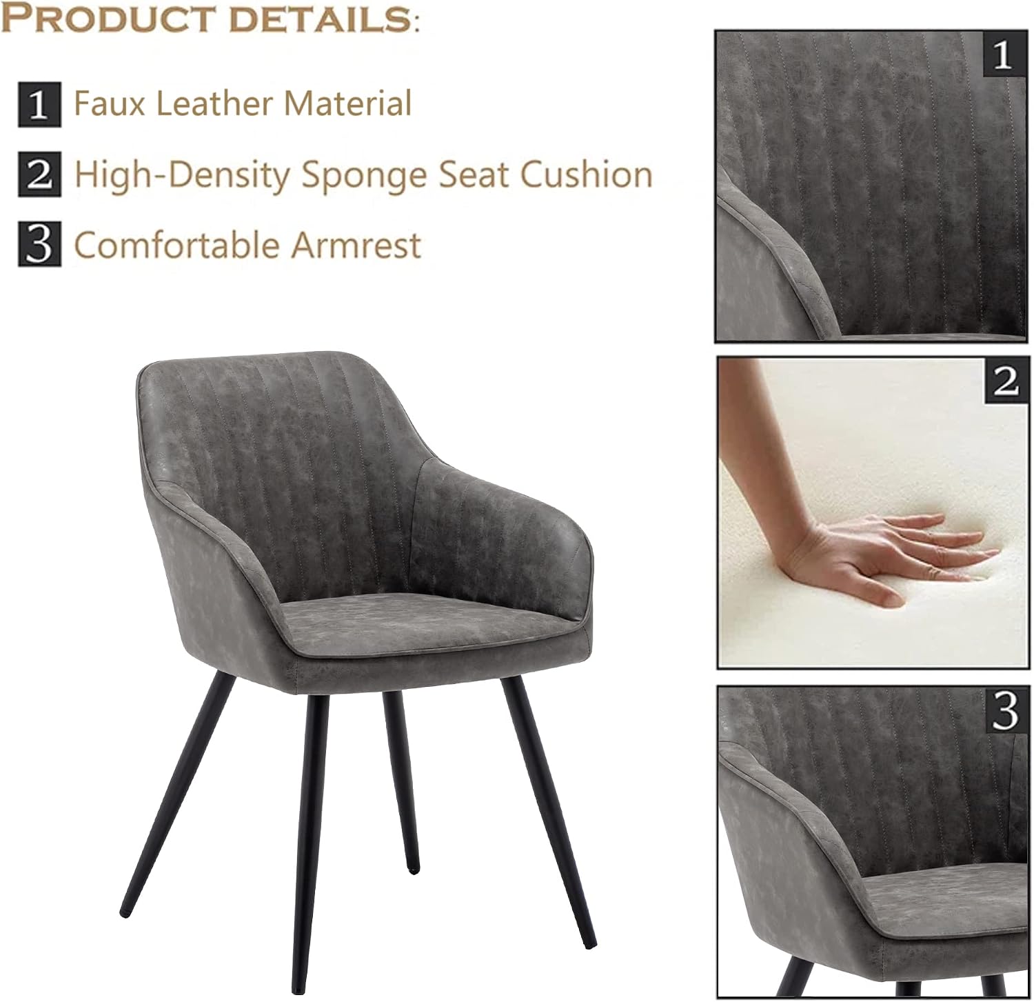 annjoe Faux Leather Accent Arm Chairs for Living Room Leisures/ Upholstered Chair with Metal Legs Set of 2 for Home Kitchen Office Bistro Cafe, Brown