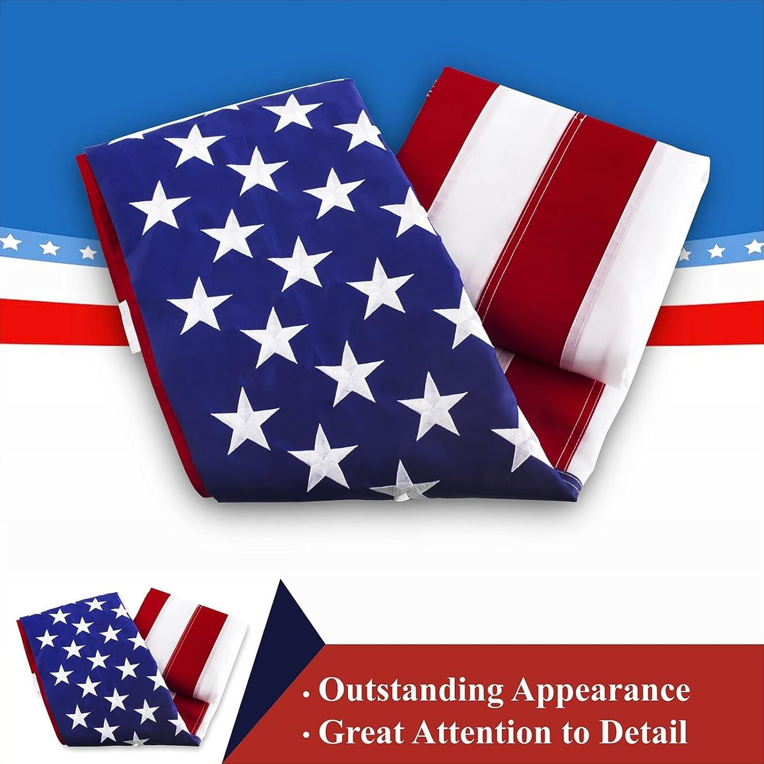 G128 American USA Flag | 5x8 Ft | ToughWeave Series Embroidered 300D Polyester | Country Flag, Embroidered Stars, Sewn Stripes, Indoor/Outdoor, Brass Grommets