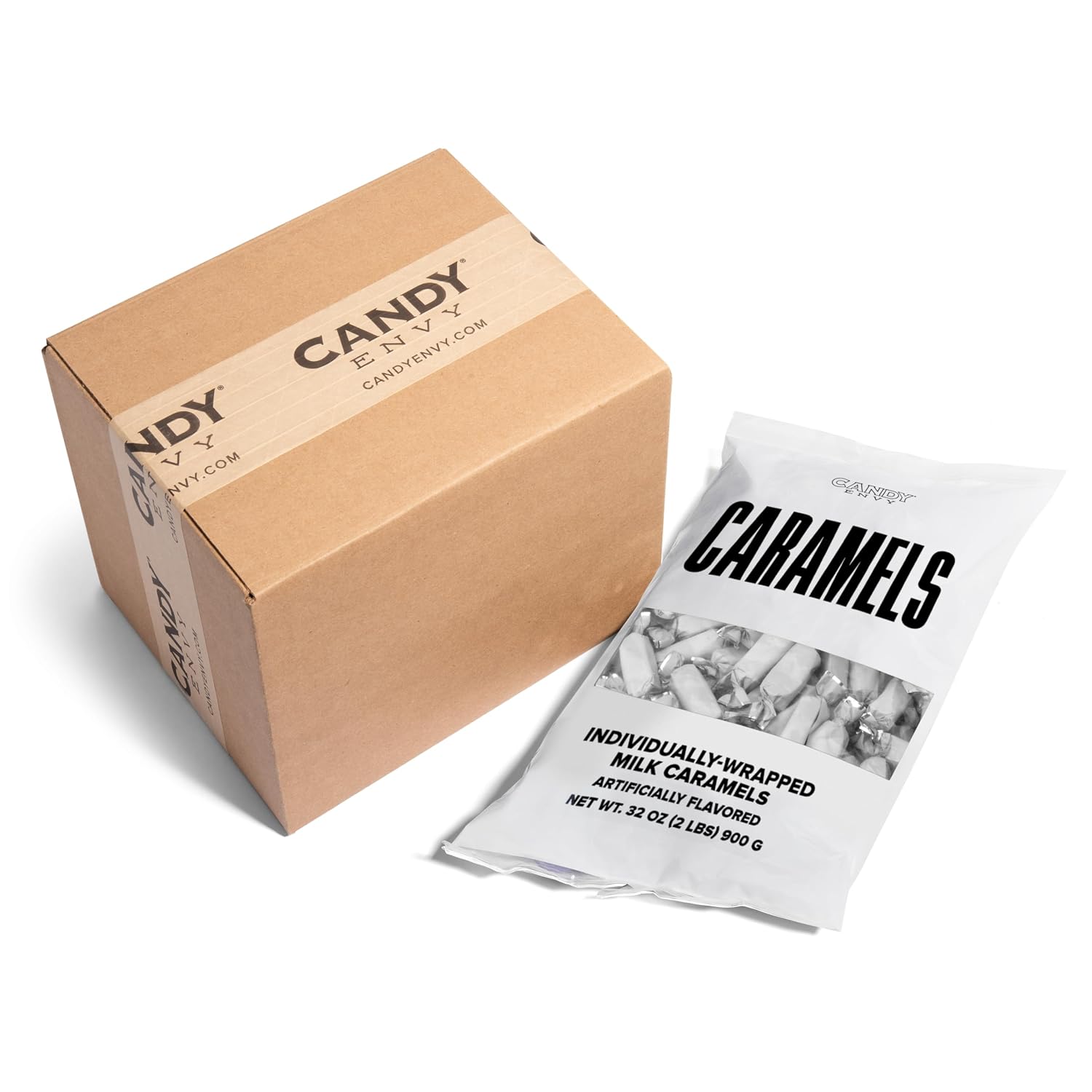 Candy Envy - Individually Wrapped Caramels - White Wrapper - 2 Pound Bulk White Candy