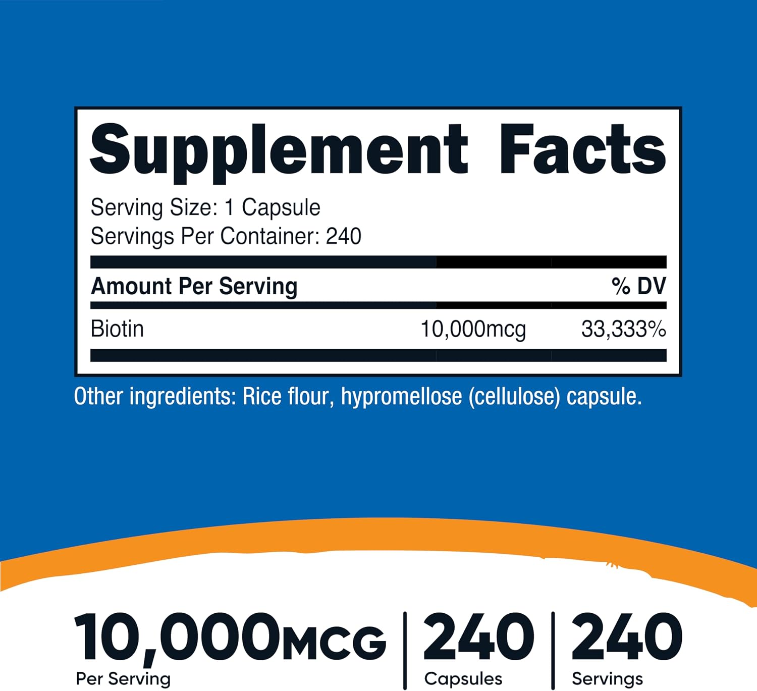 Nutricost Biotin (Vitamin B7) 10,000mcg (10mg), 240 Capsules, Quick Release | Vegetarian, Gluten Free, GMO-Free
