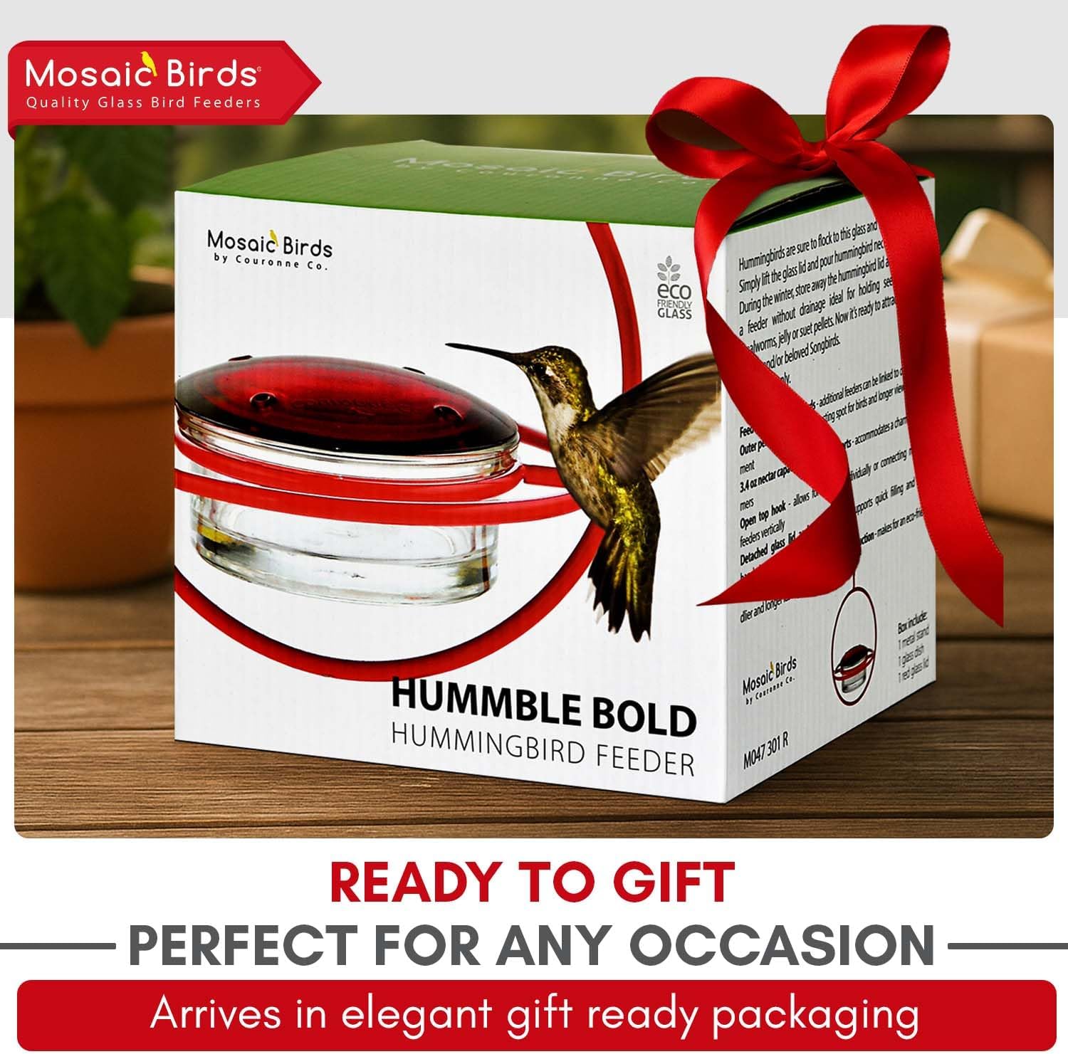 Hummingbird Feeder for Outdoors Hanging, 3.4 OZ Hummingbird Feeders, Glass Bowl with 4 Feeding Ports, Leak Proof Lid & Circular Perch, Bird Feeder (1, Red)