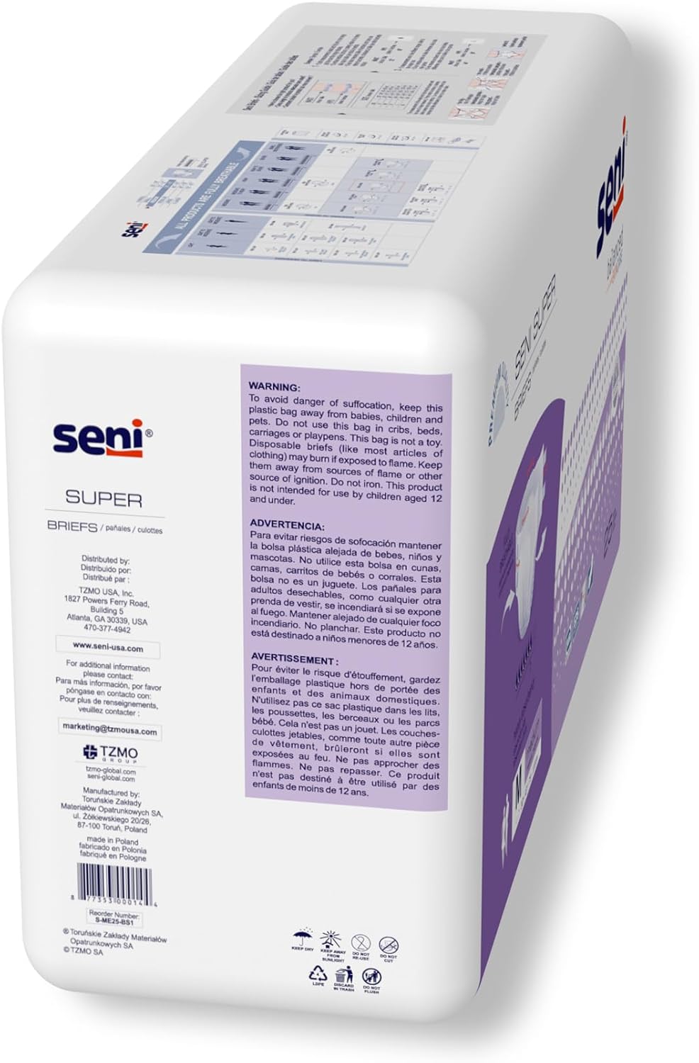 Seni Super Unisex Adult Incontinence Briefs with Tabs, 45-59 in, 75 ct | Breathable, Disposable Brief for Men & Women