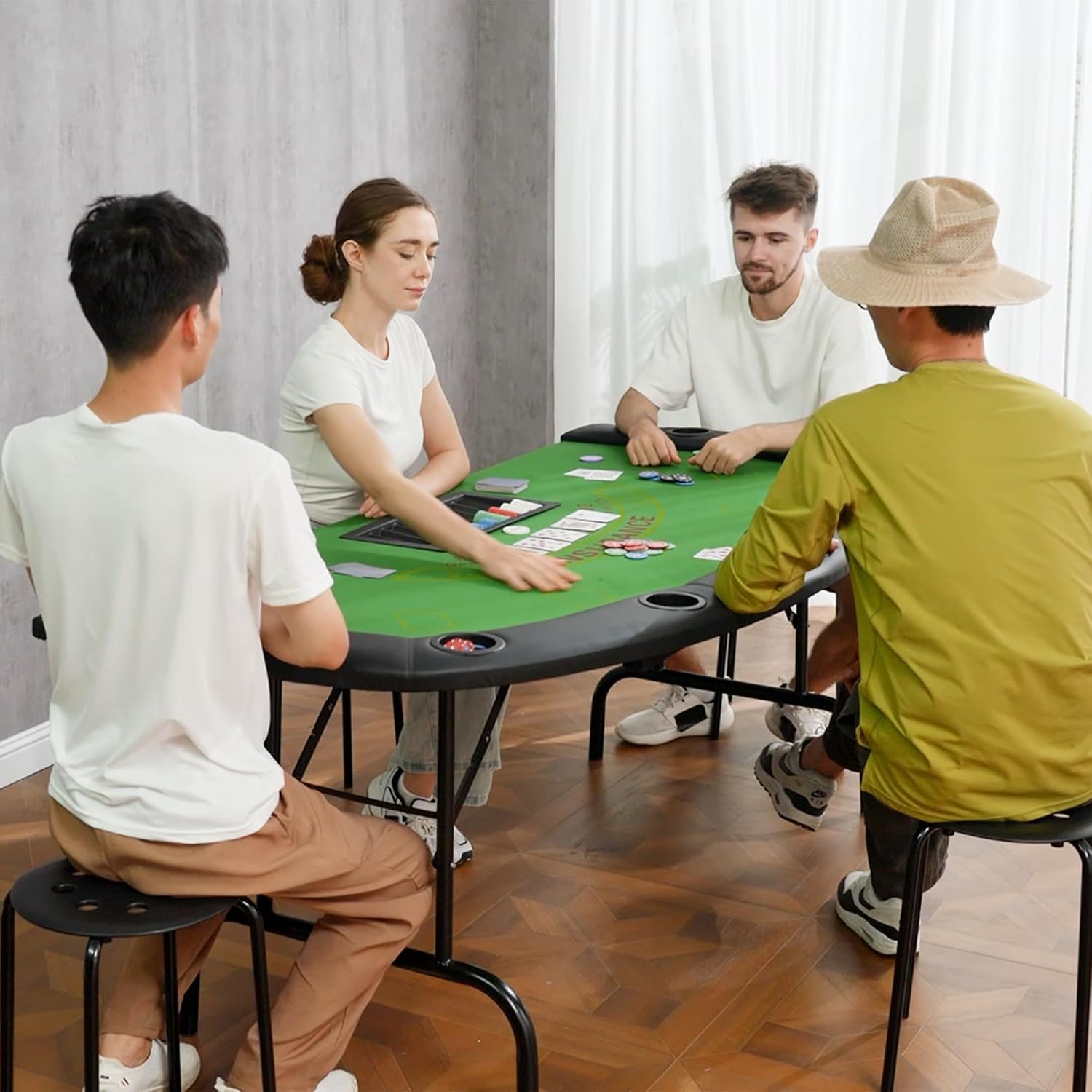 Soozier Poker Table Foldable Blackjack Table for 7 Players 72" Green Felt