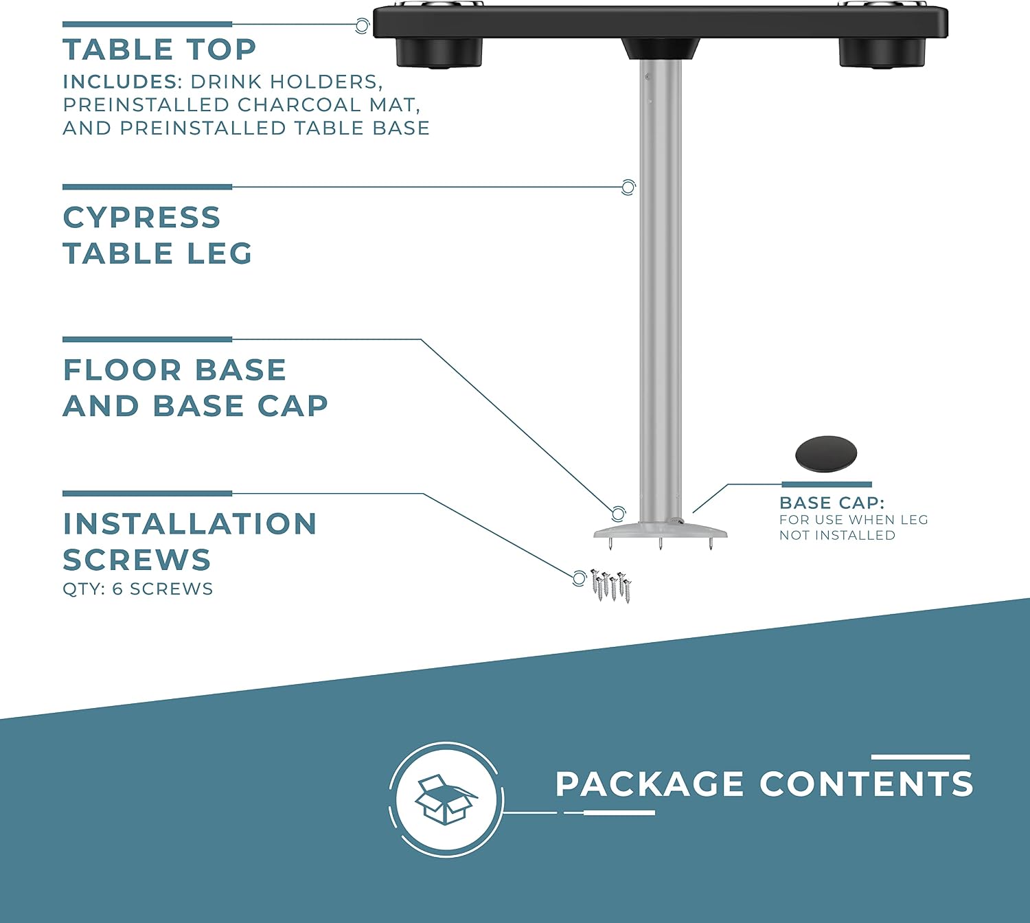 Manufacturers' Select ITC Boat Table Set - 18"x34" Removable Pontoon Boat Table with Center Non-Slip Mat, Pedestal Leg, 4 Drink Holders