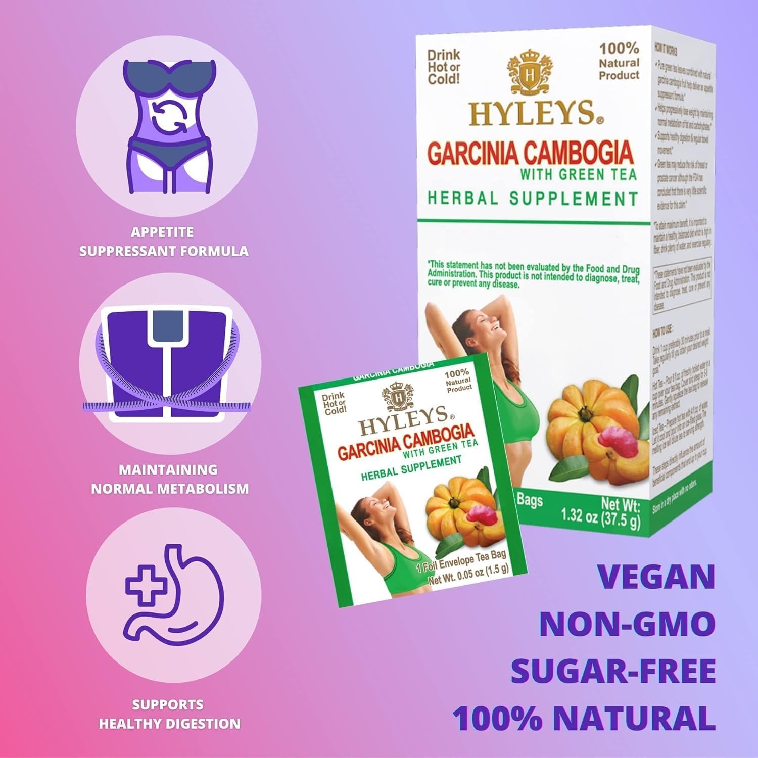 HYLEYS Tea Garcinia Cambogia Green Tea 5 Flavors Assortment - 25 Tea Bags