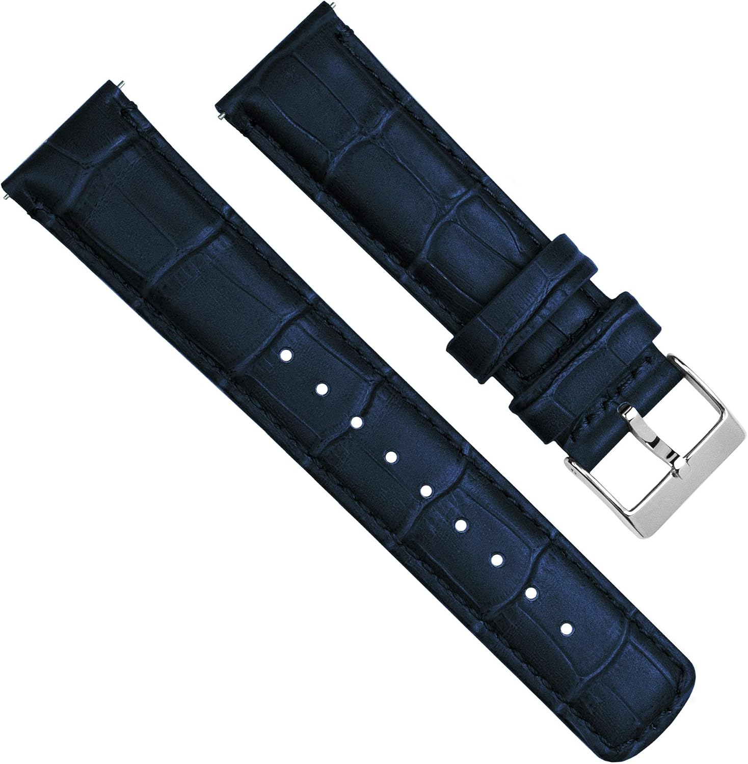 BARTON WATCH BANDS, 20mm Navy Blue - Long - Alligator Grain - Quick Release Leather Watch Bands