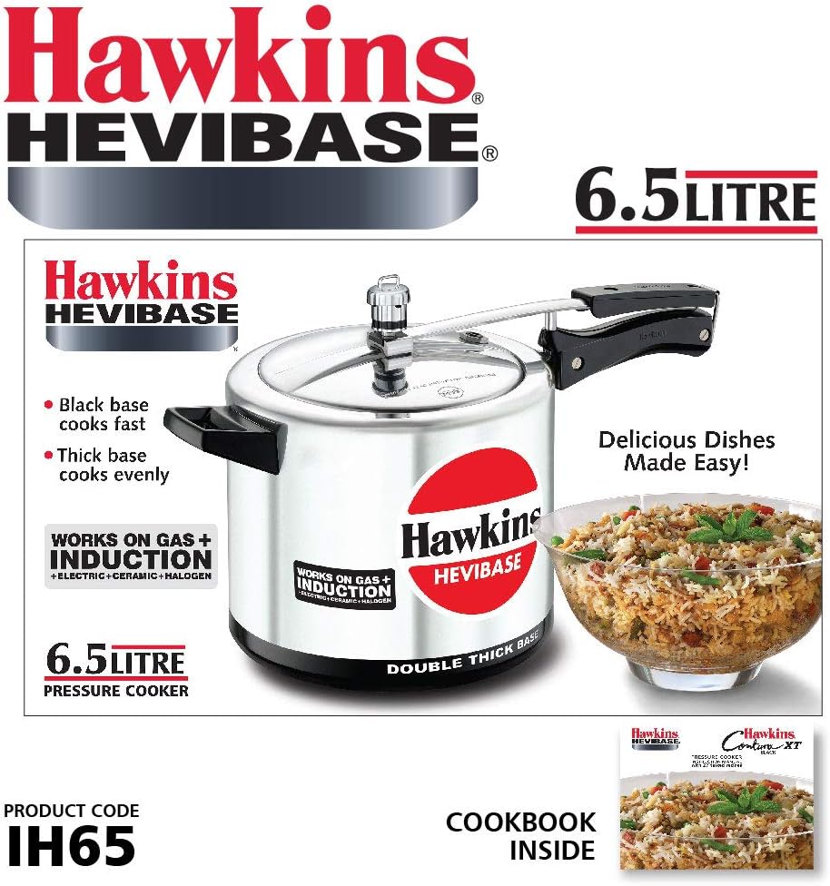 Hawkins Aluminium 5 Litre Hevibase Pressure Cooker, Induction Inner Lid Cooker, Silver (Ih50)
