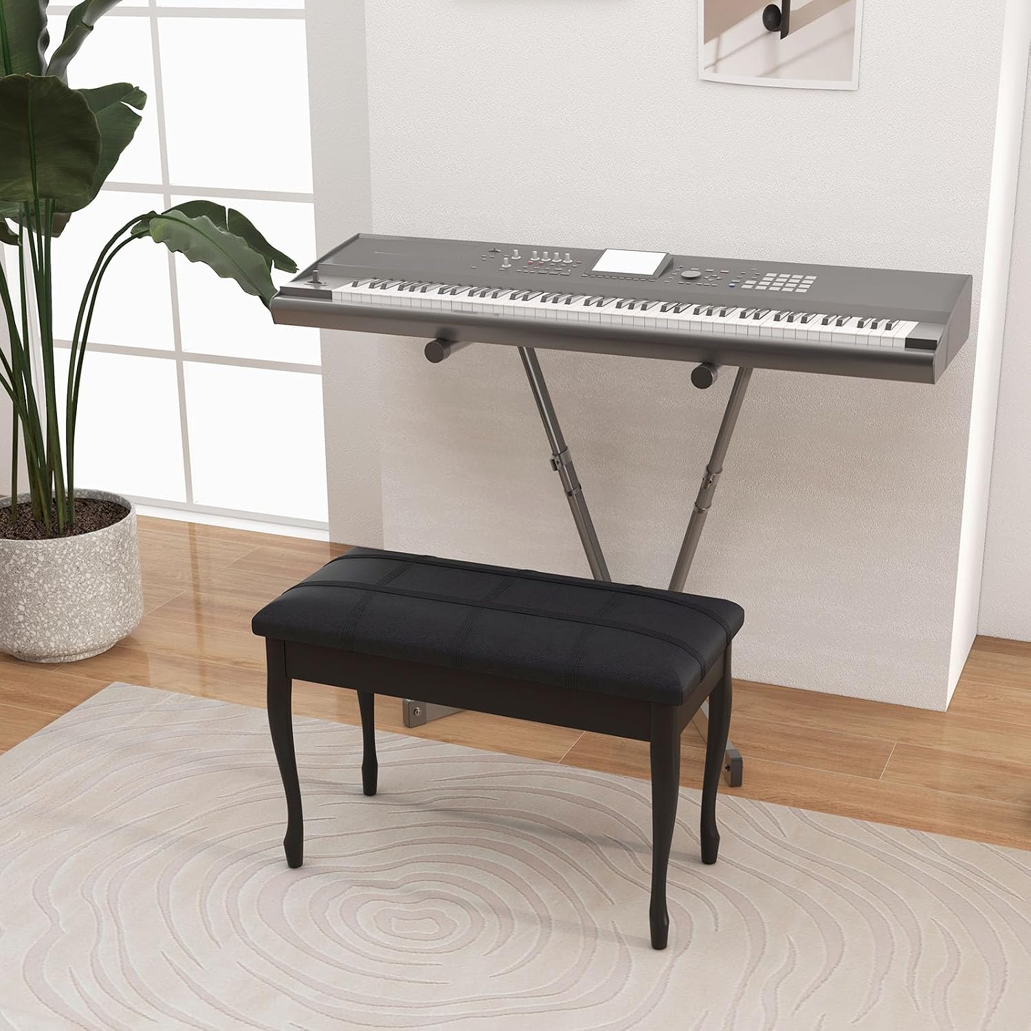 Giantex Duet Piano Bench with Storage, Keyboard Bench with Padded Cushion, Solid Wood Legs, Storage Compartment for Music Books, Comfortable PU Leather Piano Stool, 360 LBS Load Capacity