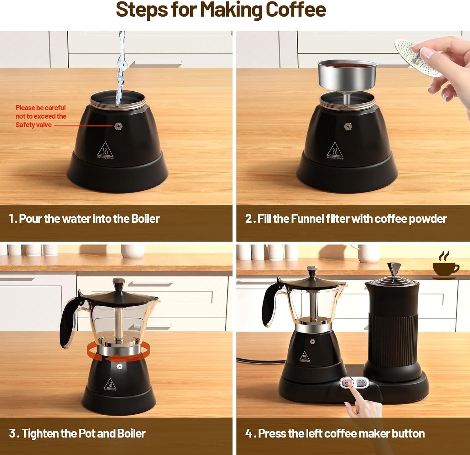 Electric Espresso Machine with Milk Frother 2 in 1 Efficient Moka Pot Coffee Maker with Milkfroth Aluminum One-Touch Operation for Effortless Cappuccinos Lattes Macchiatos White