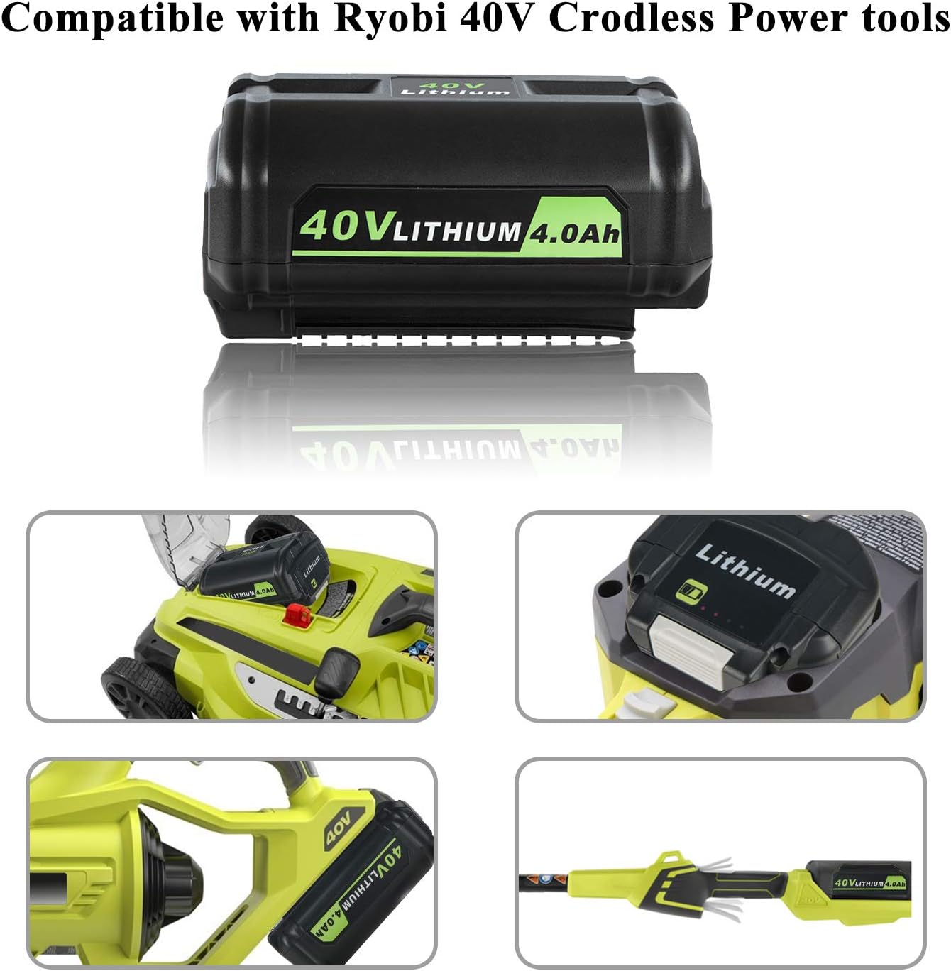 Replacement Battery for Ryobi 40v Battery OP4015 OP4050A OP4040 OP4050 Compatible with Ryobi 40V Cordless Power Tools, Capacity 4.0Ah