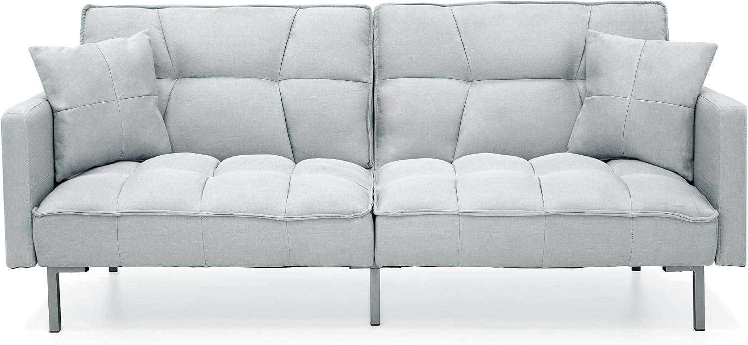 Best Choice Products Convertible Linen Fabric Tufted Split-Back Plush Futon Sofa Furniture for Living Room, Apartment, Bonus Room