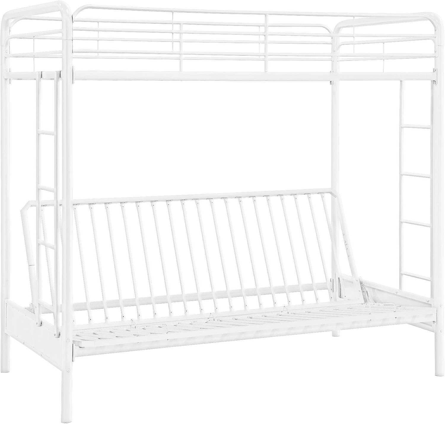 DHP Twin-Over-Futon Convertible Couch and Bed with Metal Frame, Ladder and Guardrails - Black