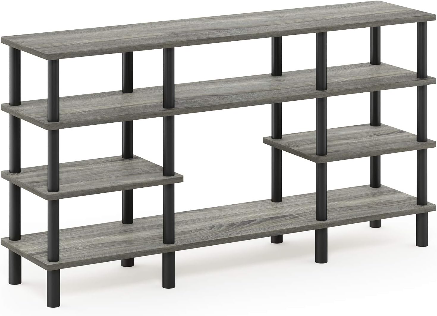 Furinno Nelly TV Stand, 3-Tier Entertainment Center with Open Shelves Storage, TV Console for TV up to 55 Inch, Soft Edges, for Living Room, Bedroom, Black