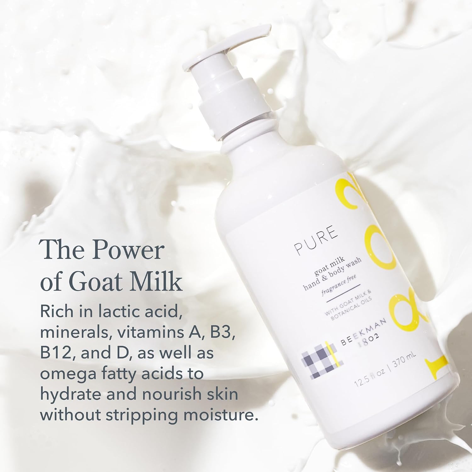 Beekman 1802 Goat Milk Hand Soap, Fragrance Free, 12.5 fl oz | Moisturizing Body Wash & Liquid Hand Soap for Sensitive Skin, Hand & Body Wash, Natural Soap with Goat Milk & Aloe