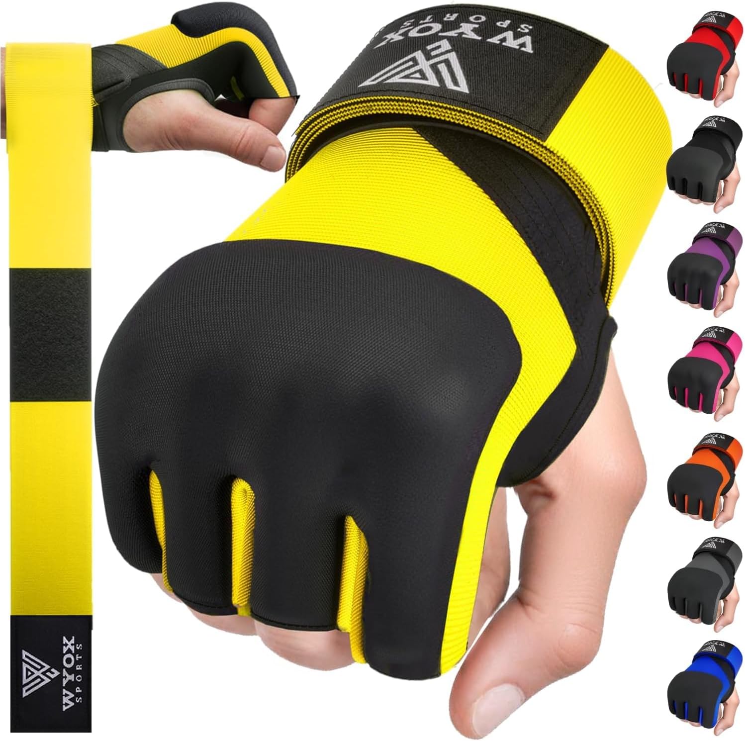 WYOX Neoprene Gel Boxing Hand Wraps Inner Gloves for Men & Women – 80cm/31in Quick Wrist Strap, Padded Knuckle Protection