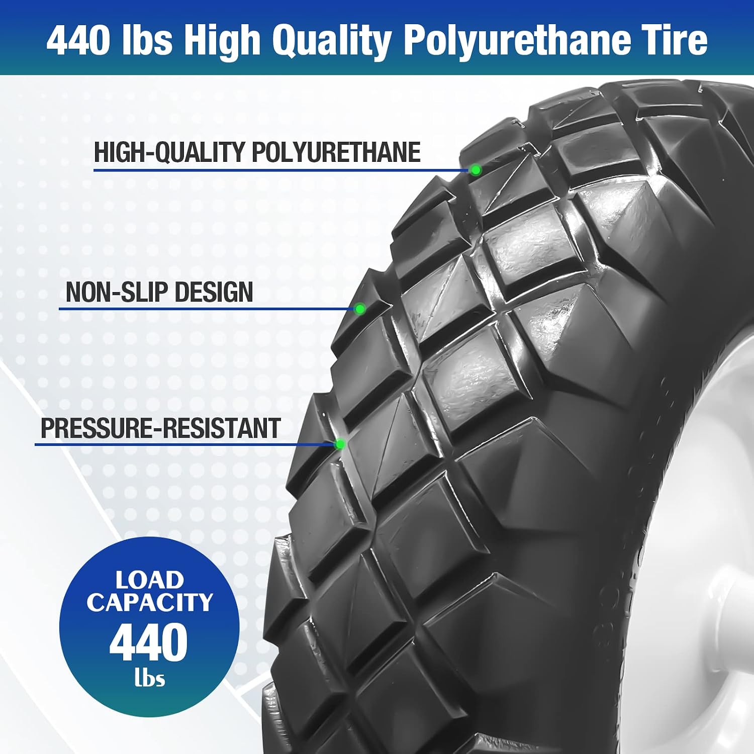 16" 4.80/4.00-8 Flat Free Solid Polyurethane Tire and Wheel with 2Pcs 3/4" Bearing, 1 Pack PU Airless Tires with 5/8" Ball Bearings 6" Iron Hub for Hand Truck/Tool Cart/Garden Carts, 1 Pc