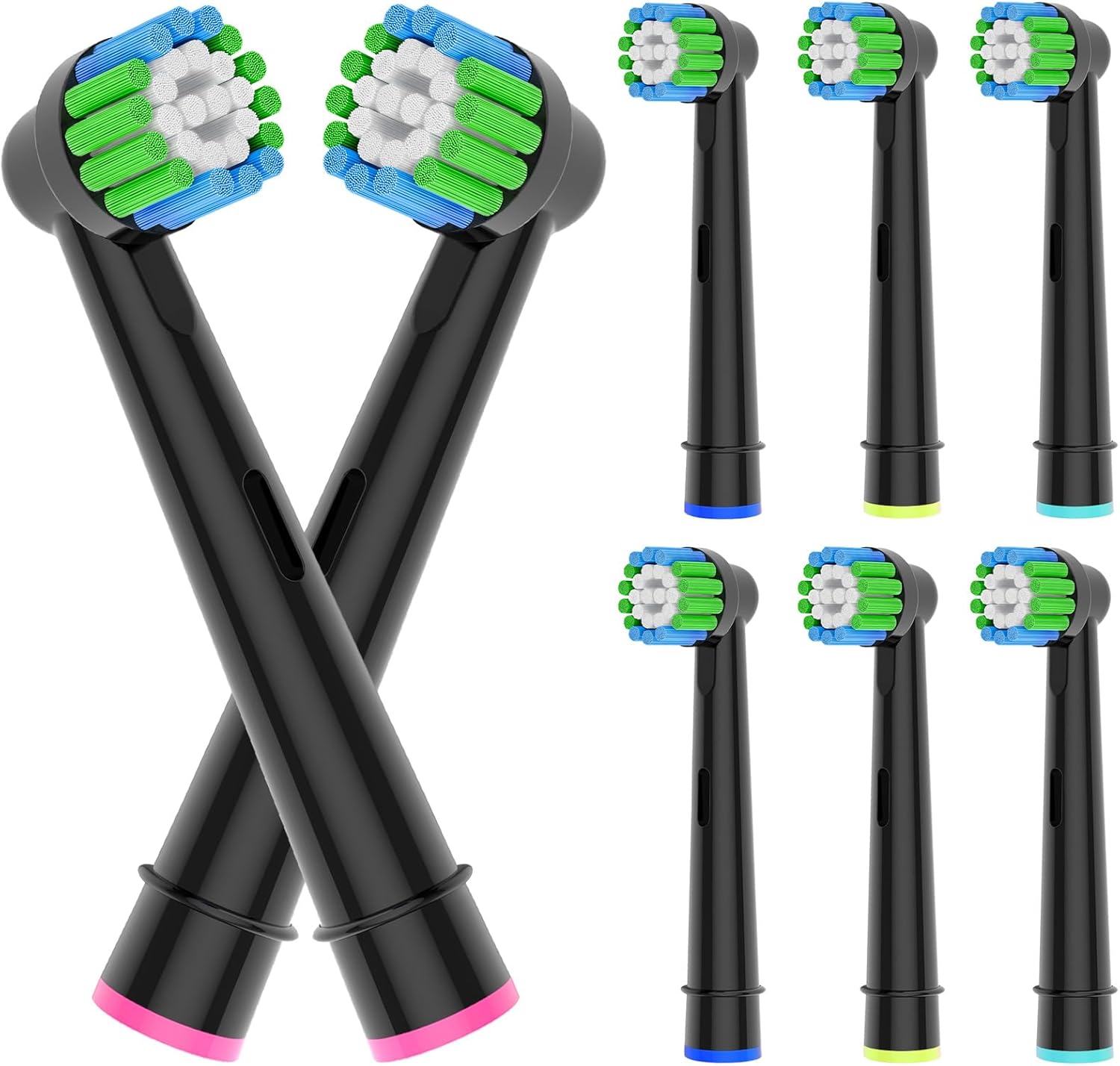 8pcs Replacement Heads Compatible with Oral B Electric Toothbrush, 4pcs Precision Clean and 4pcs Cross Clean Brush Heads, Black