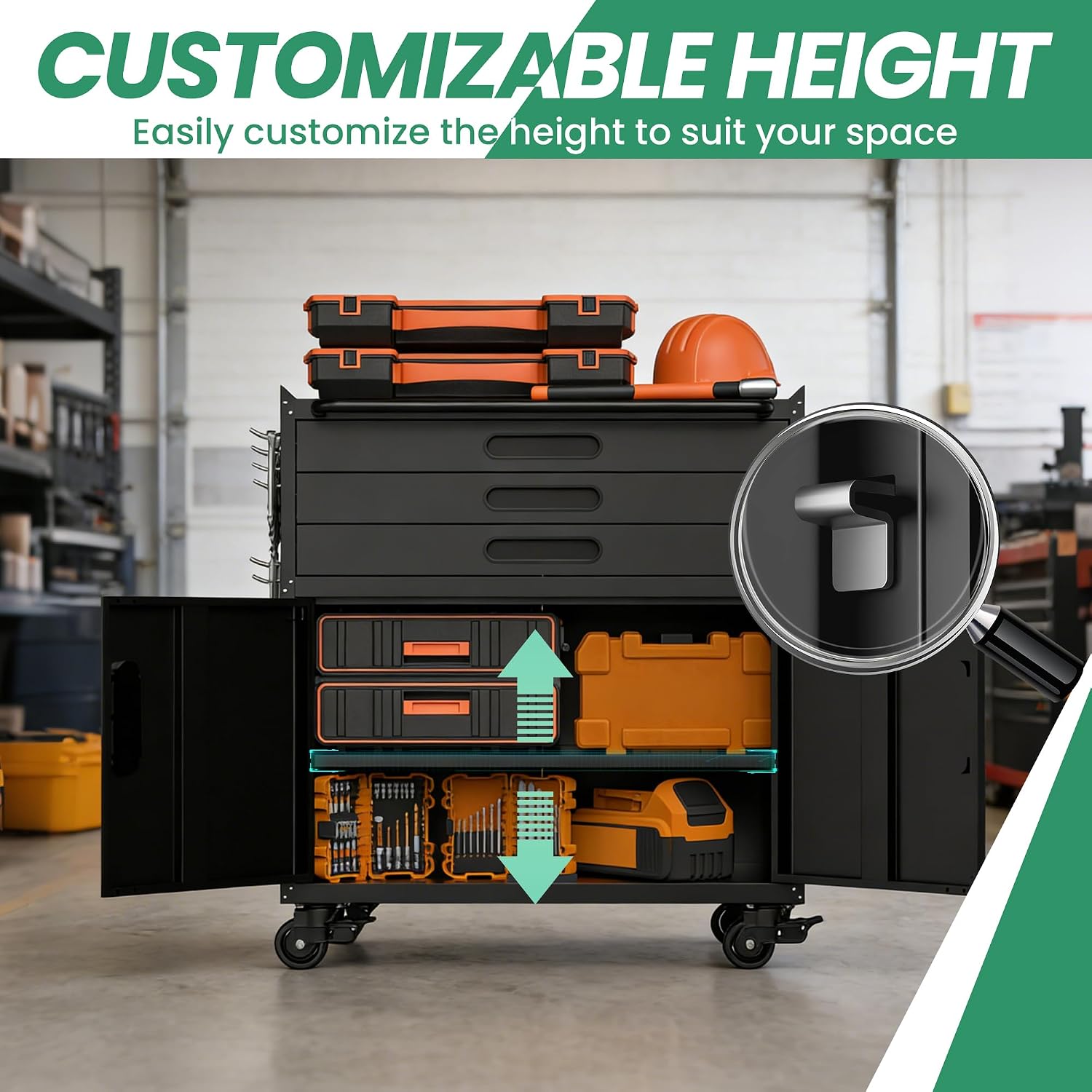 Garage Cabinets,Metal Garage Storage Cabinet with Wheels,Black Lockable Rolling Tool Cabinet with Drawer and Adjustable Shelves,Heavy Duty Tool Chest for Home Office Utility Room