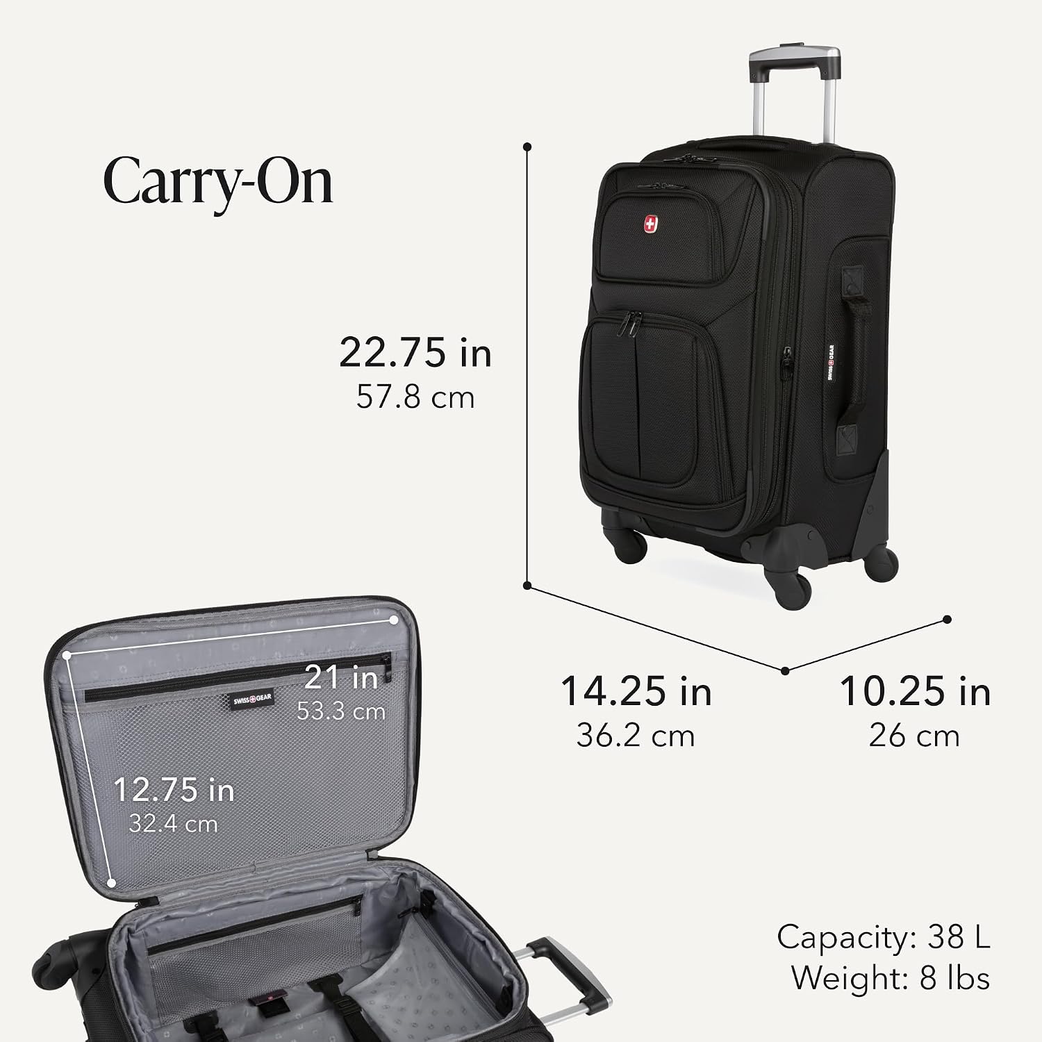 SWISSGEAR Sion Carry-On Spinner Luggage, Softside Expandable, Lightweight Suitcase, Dark Grey, 22.75-Inch