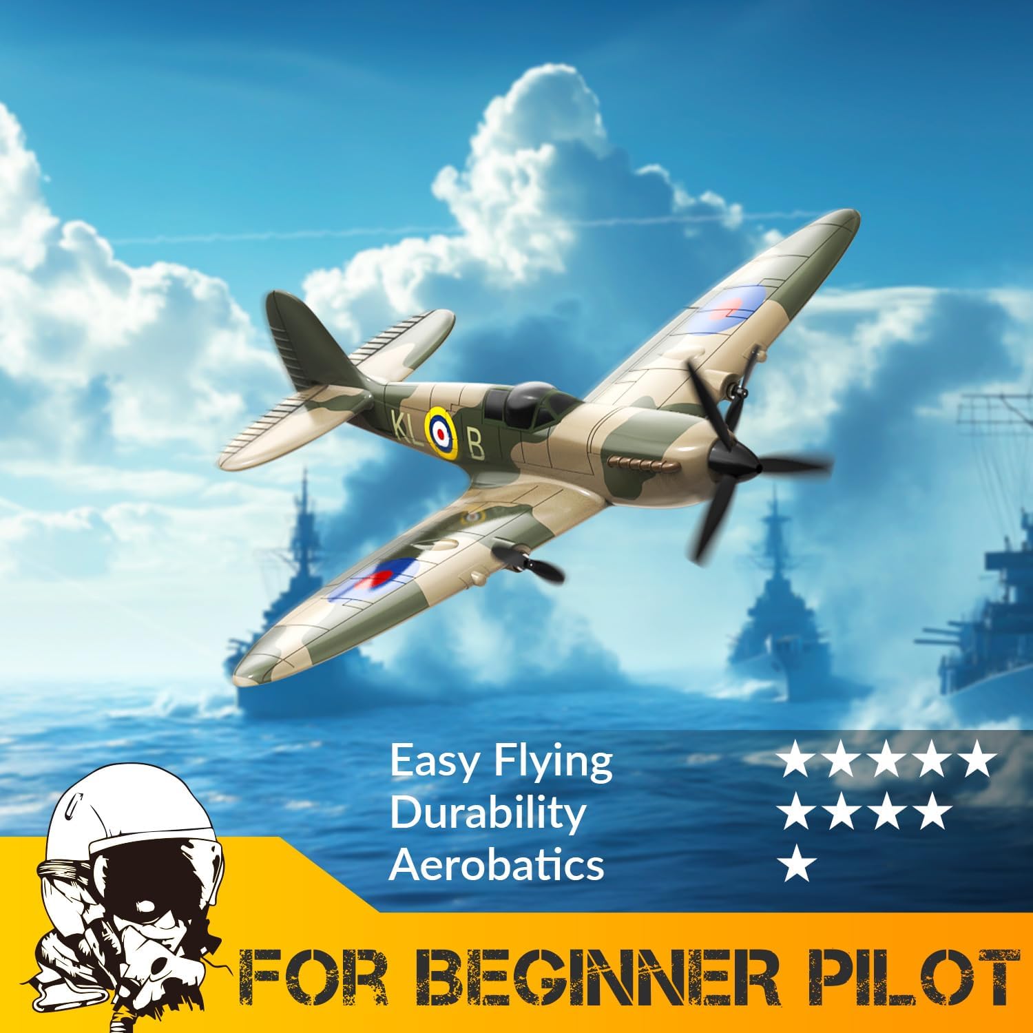volantexrc RC Plane, 3 Channel Remote Control Plane for Beginners & Adults | Spitfire Fighter RTF, 6-Axis Gyro, 2.4GHz Radio Controlled Aircraft, Easy to Fly