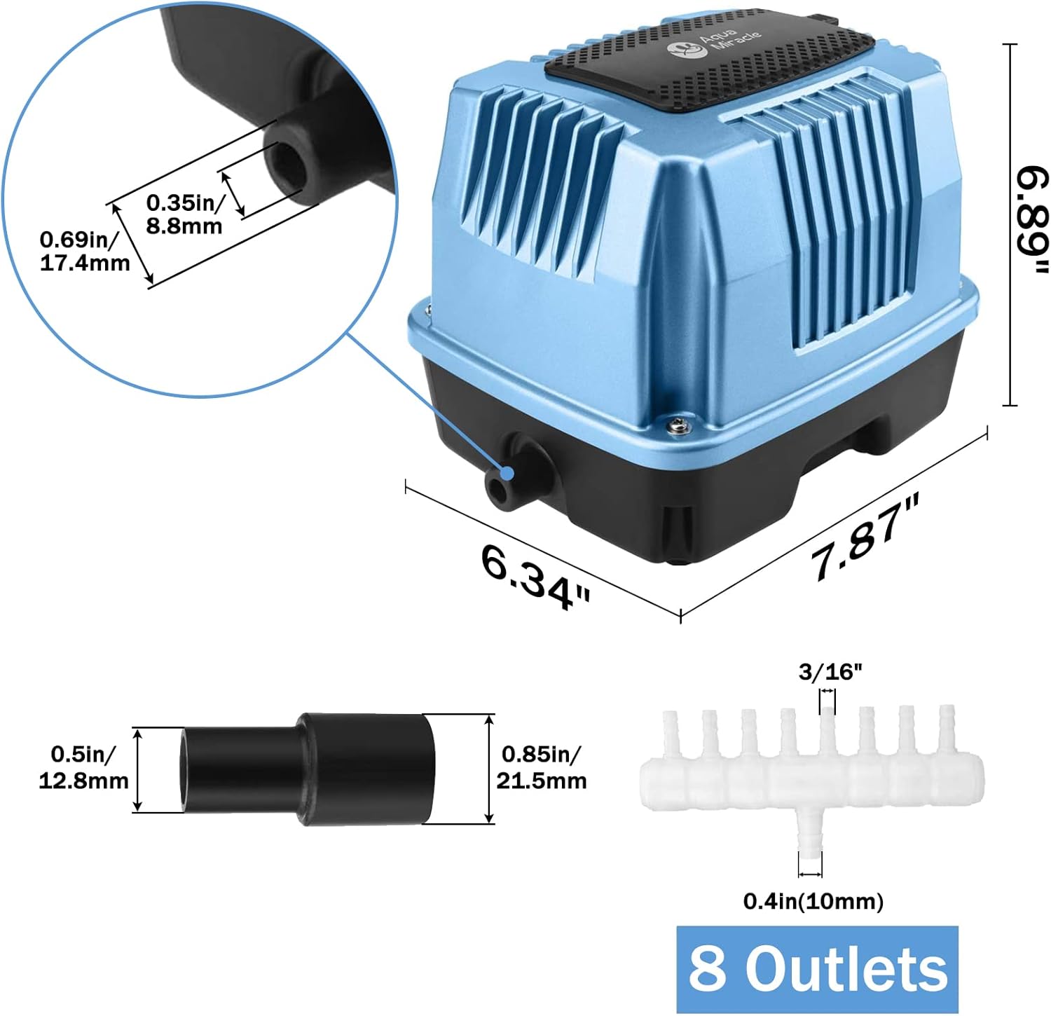 AquaMiracle Linear Air Pump AP-40/AP-60/AP-80/AP-160 for Pond Aeration, Septic, Hydroponic, 635/950/1350/2550GPH, Pond, Waste Treatment, Aquarium