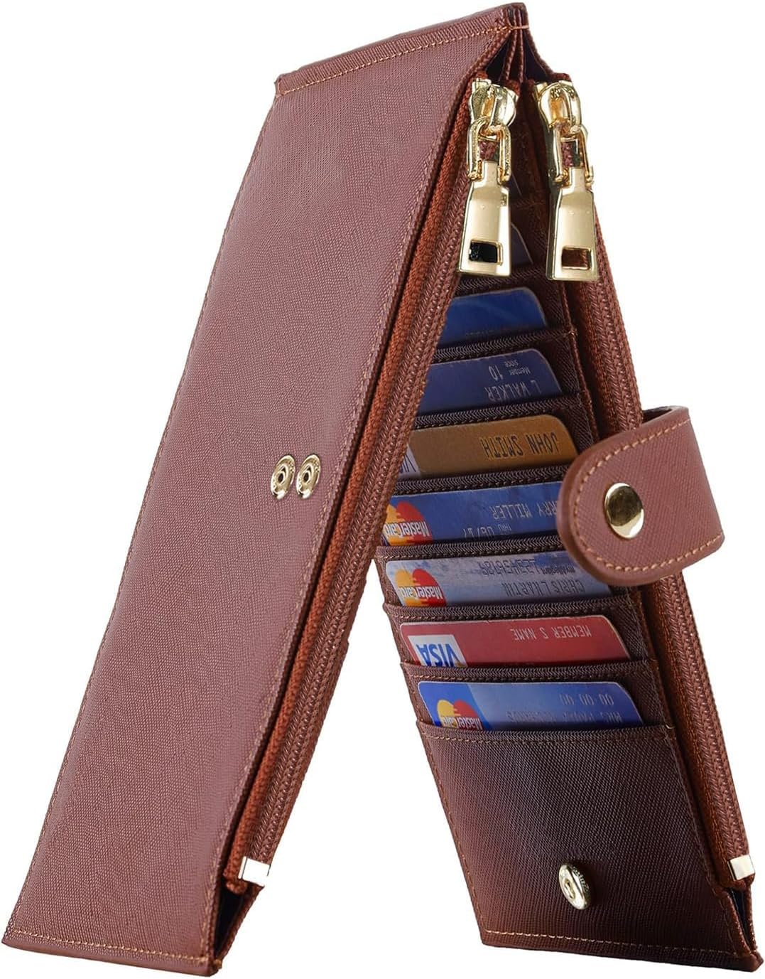 Travelambo RFID Wallet Women Large Size Bifold Multi Card Wallet Case with Zipper Pocke Credit Card Holder for Women