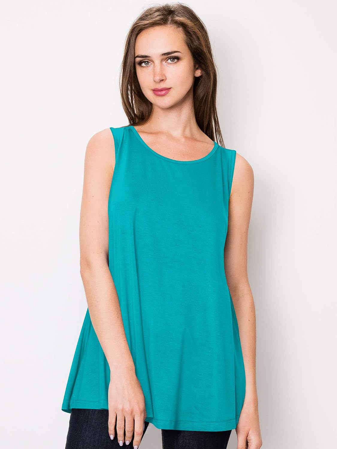 Lock and Love Women Solid Short Sleeve/Sleeveless Tunic for Leggings Swing Tunic Flare Tank Tops S-5XL Plus Size Made in USA