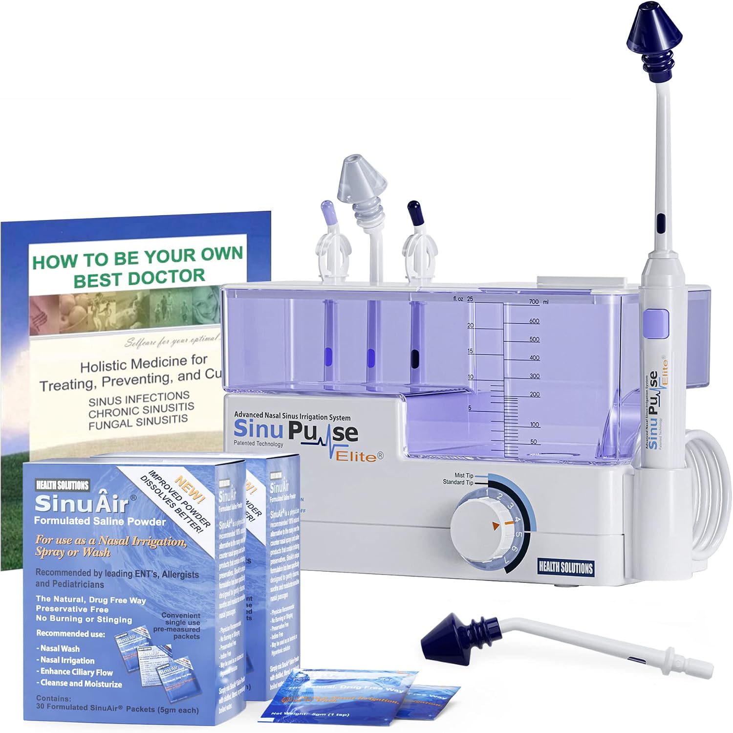 SinuPulse Elite Advanced Nasal Irrigation System, Pulsating Nasal Congestion Relief & Sinus Rinse Machine with 90 SinuAir Packets