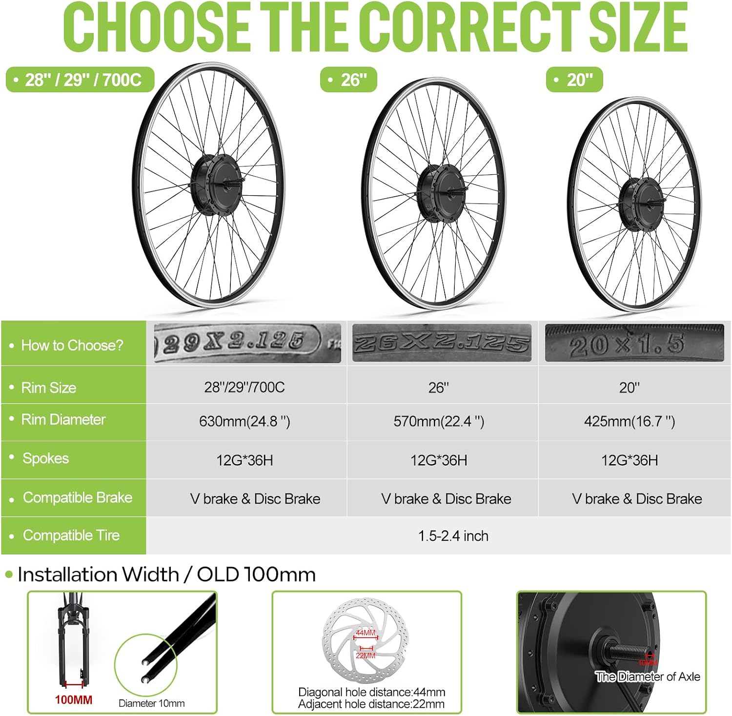 BAFANG G020 48V 500W Front Wheel Ebike Conversion Kit 20" 26" 700C 28" 29" | Max Torque 65N.m | Top Speed 25mph | Fit for 97-103mm Front Dropout