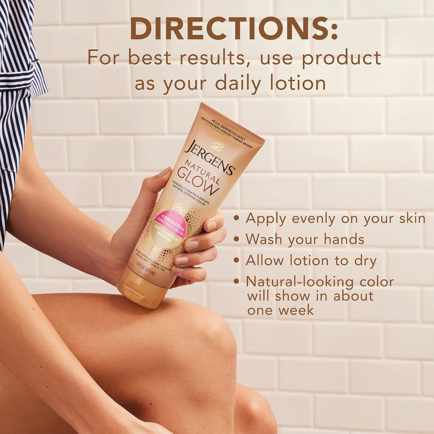 Jergens Natural Glow Self Tanner Body Lotion, Sunless Tanning, Medium to Deep Skin Tone, Daily Moisturizer with Coconut Oil, Vitamin E and Antioxidants, 7.5 Oz | Sunless Tanning, Daily Moisturizer, Coconut Oil, Vitamin E & Antioxidants, Gradual Color Dev…
