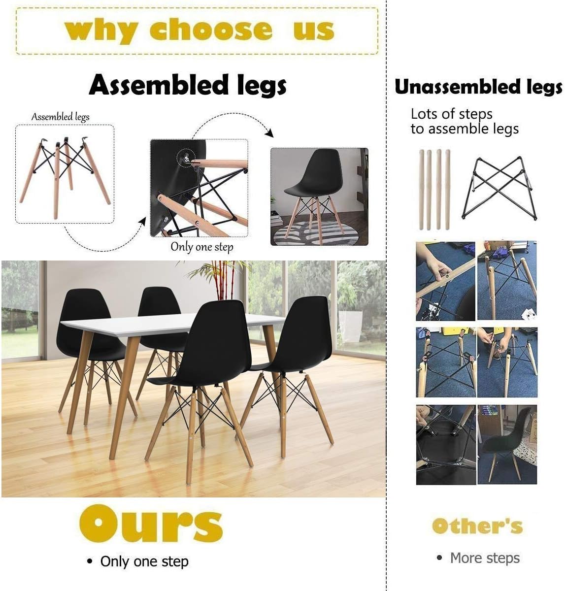GIANTEX Dining Chairs Set of 2 White, Pre Assembled Dining Room Chairs | Mid Century Modern Kitchen Chairs with Wood Legs, Armless Plastic Dining Side Chair for Kitchen, Living Room