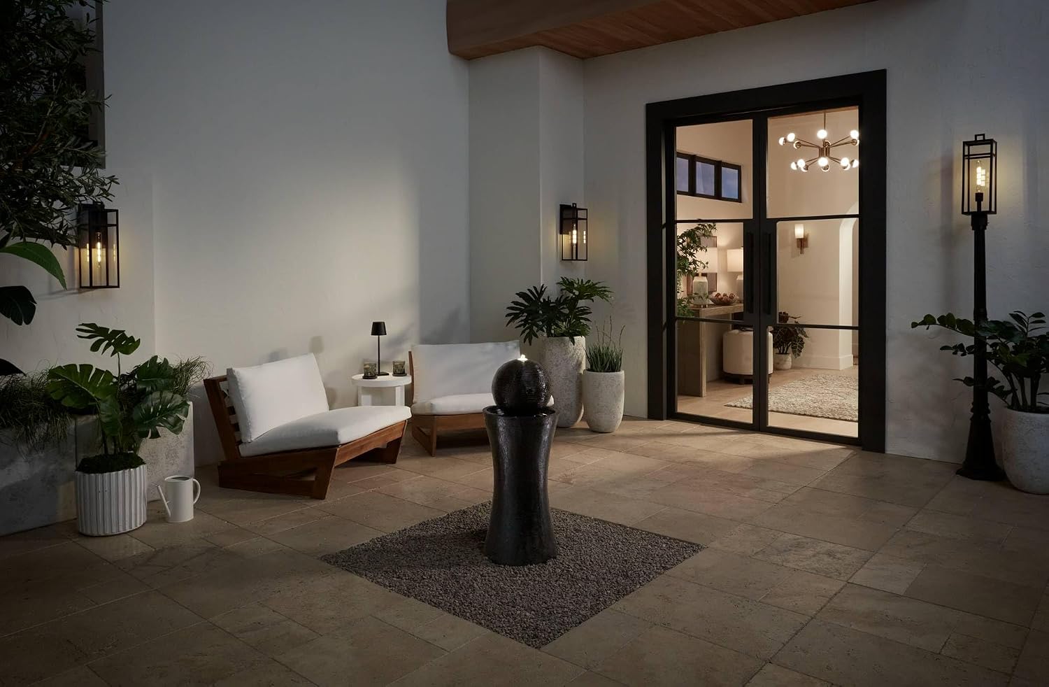 John Timberland Dark Sphere 35 1/2" High LED Pillar Indoor Bubbler Fountain | Large Zen Modern Outdoor Decor Faux Stone Floor with Light Ball Water