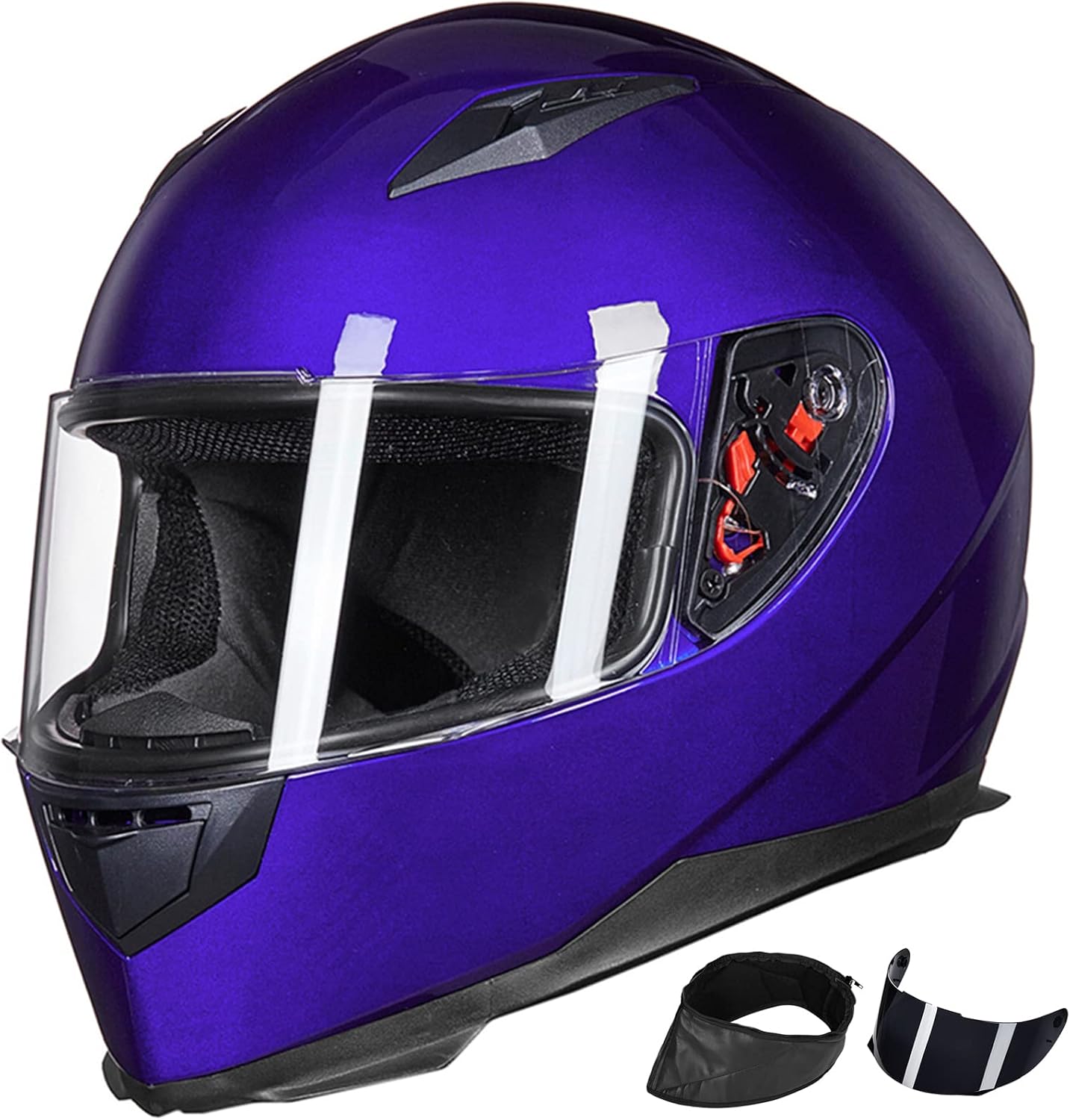ILM Full Face Motorcycle Street Bike Helmet with Removable Winter Neck Scarf + 2 Visors DOT Model ILM-313