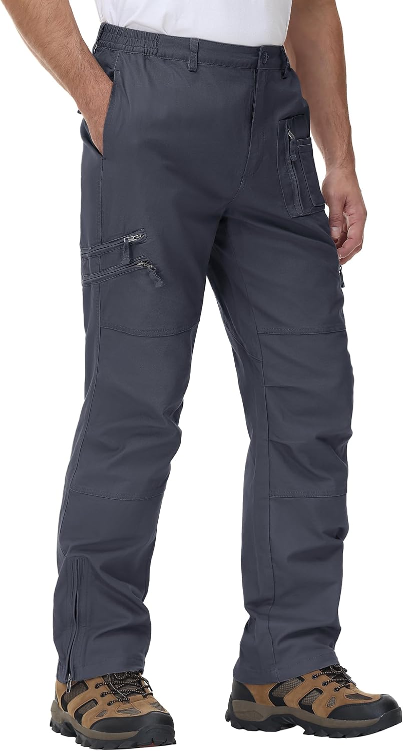 CRYSULLY Mens Tactical Cargo Pants Ripstop Cotton Military Hiking Work