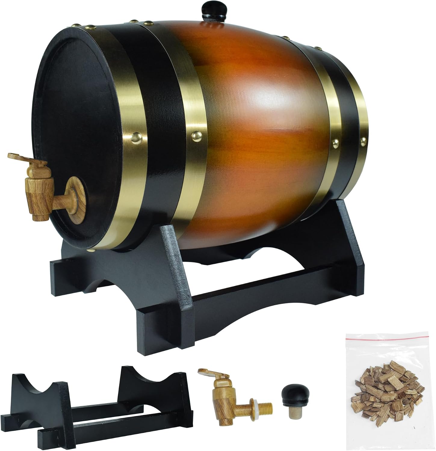 1.5L Whiskey Barrel Dispenser Oak Aging Barrels Home Whiskey Barrel Decanter for Wine, Spirits, Beer, and Liquor (Red Wine)