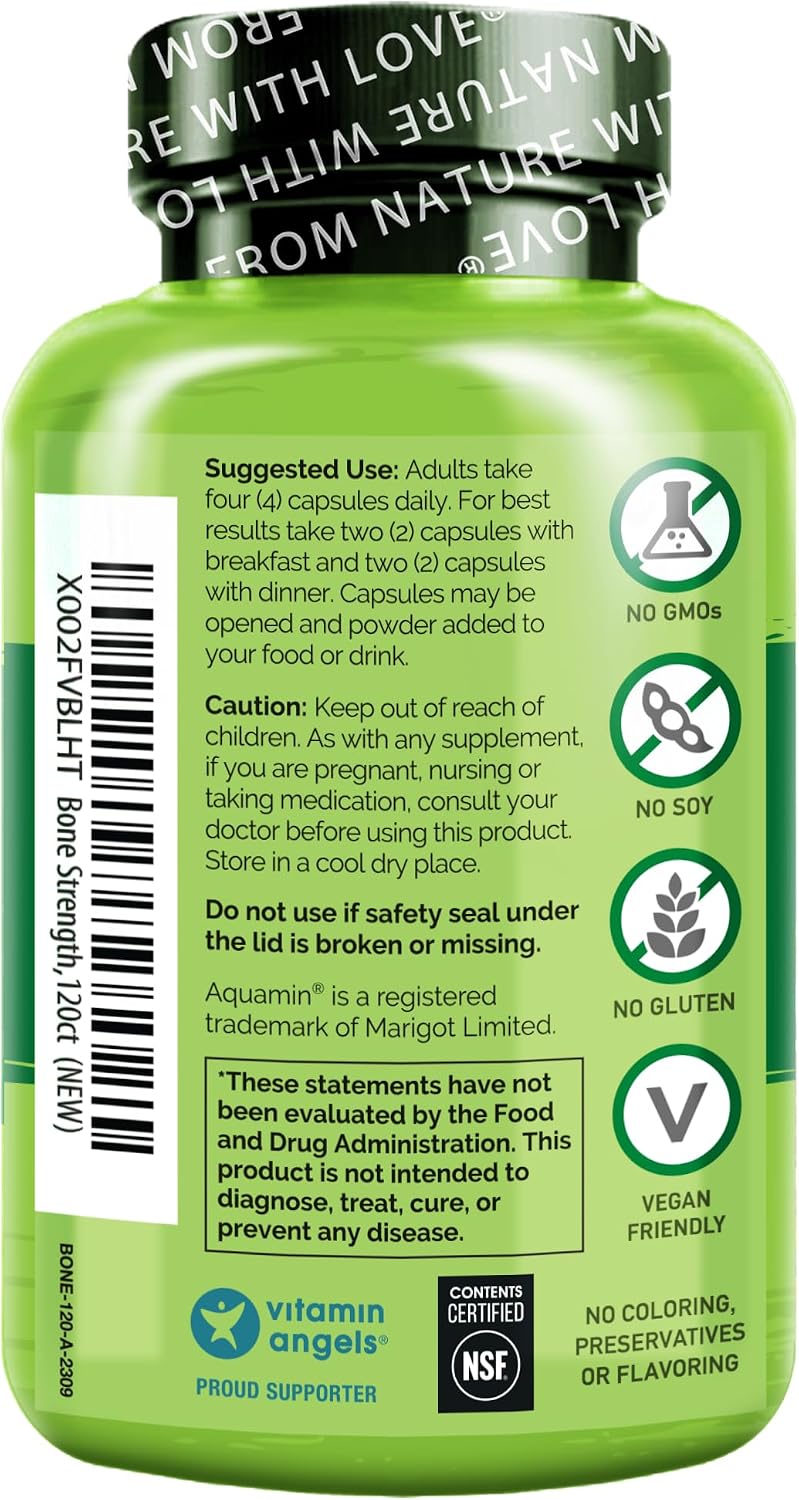 NATURELO Calcium Supplement with Vitamin C, D3, K2, 120 Vegetarian Capsules | Magnesium & Zinc for Bone Strength,Plant-Based Calcium 600mg , Non-GMO, Soy & Gluten-Free