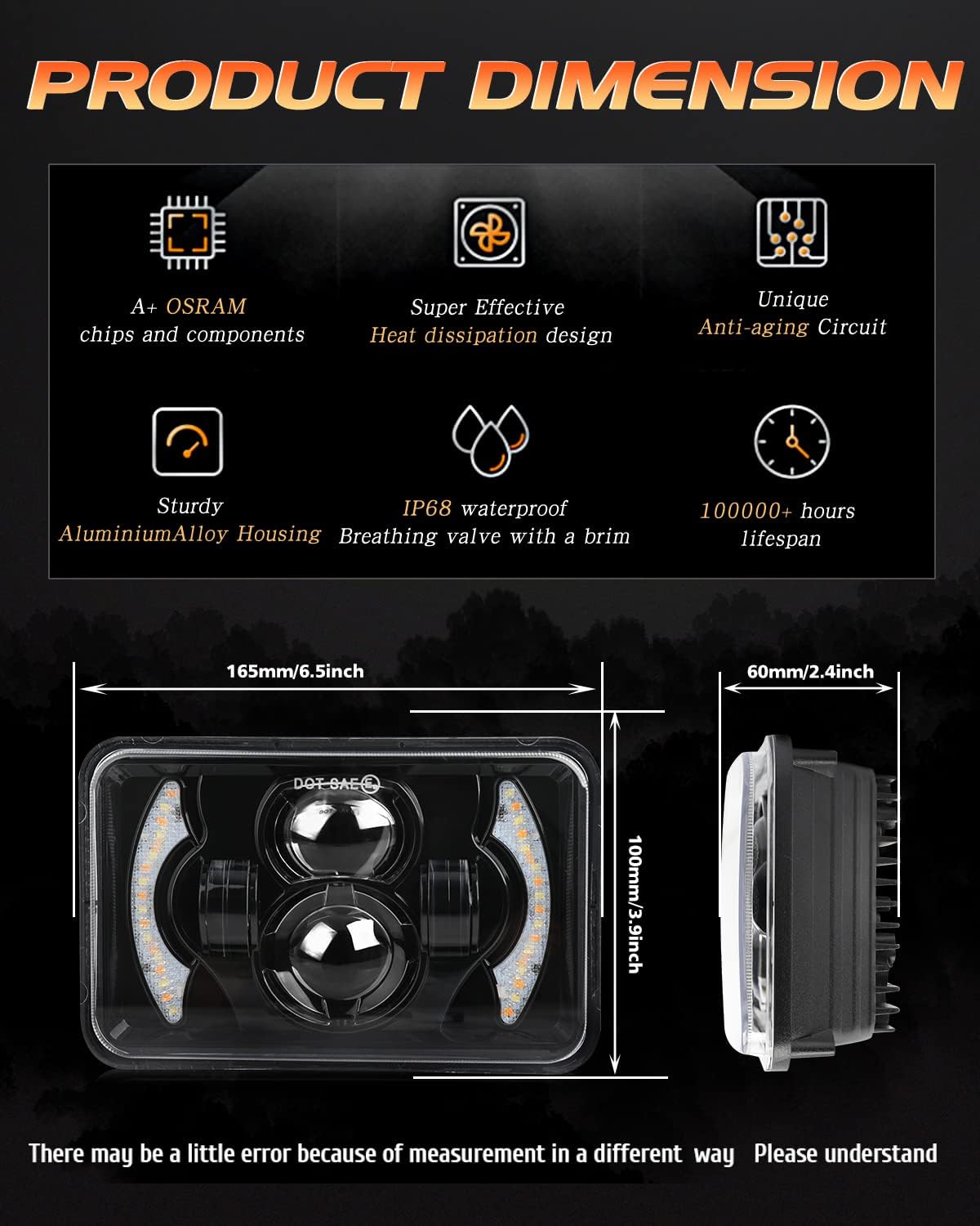 CO LIGHT 2PCS 7x6 5x7 LED Headlights, Angel Eyes Cool Halo, White & Amber DRL with Turn Signal