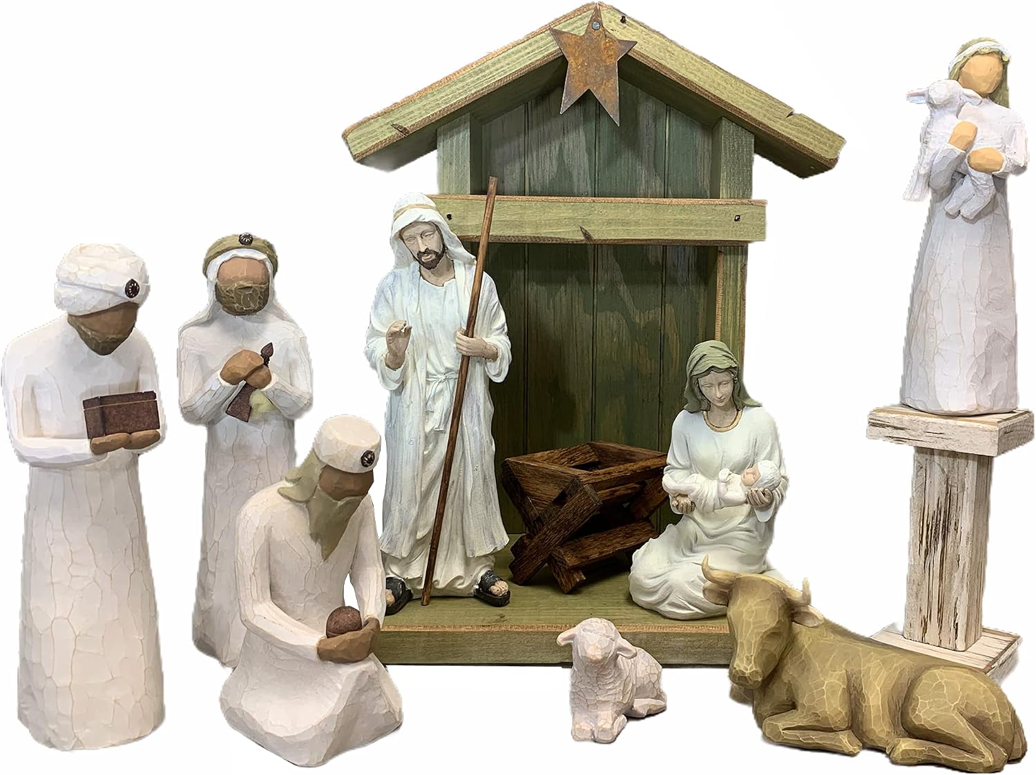 Stable Creche for Nativity Fireplace Mantle Wood (Fits Willow Tree Figures) *Christmas Decor Accessories Available- Personalized Sign Baby Manger