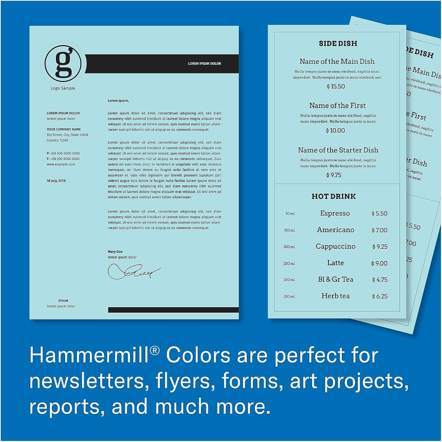 Hammermill Colored Paper, 20 lb Blue Printer Paper, 8.5 x 11 - Made in the USA, Pastel Paper, 103309R - 1 Ream (500 Sheets)
