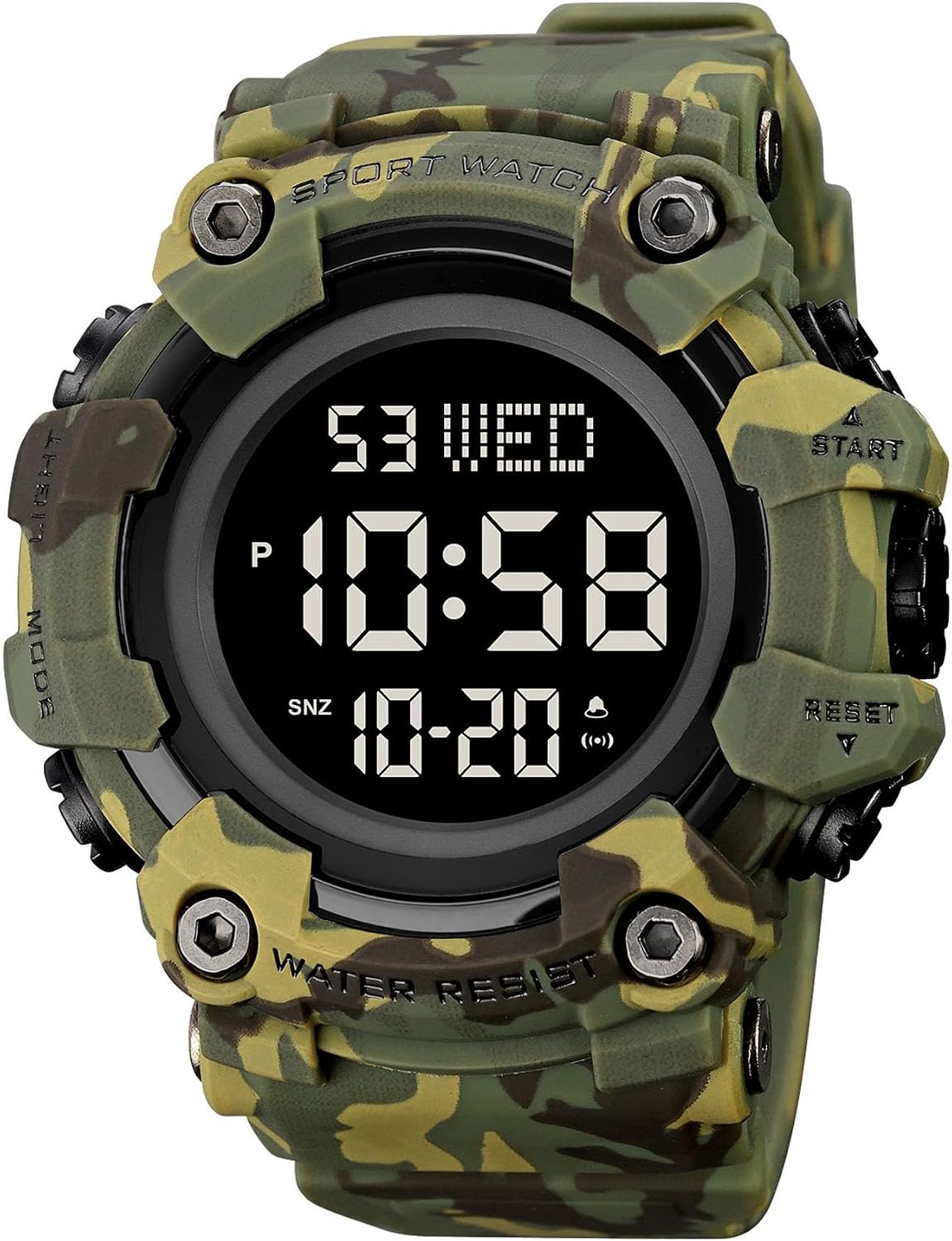 FANMIS Men's Digital 50M Waterproof Electronic Sport Watch Rubber Band Army Military 24H Time LED Light 164FT Water Resistant Calendar Date Day Watches