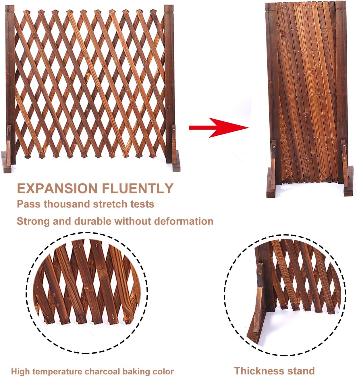 jxgzyy 2 Pack Expandable Wood Garden Fence Wooden Pet Gate Retractable Wooden Fence Gate Freestanding Wooden Fence Gate for Garden Patio Decorative