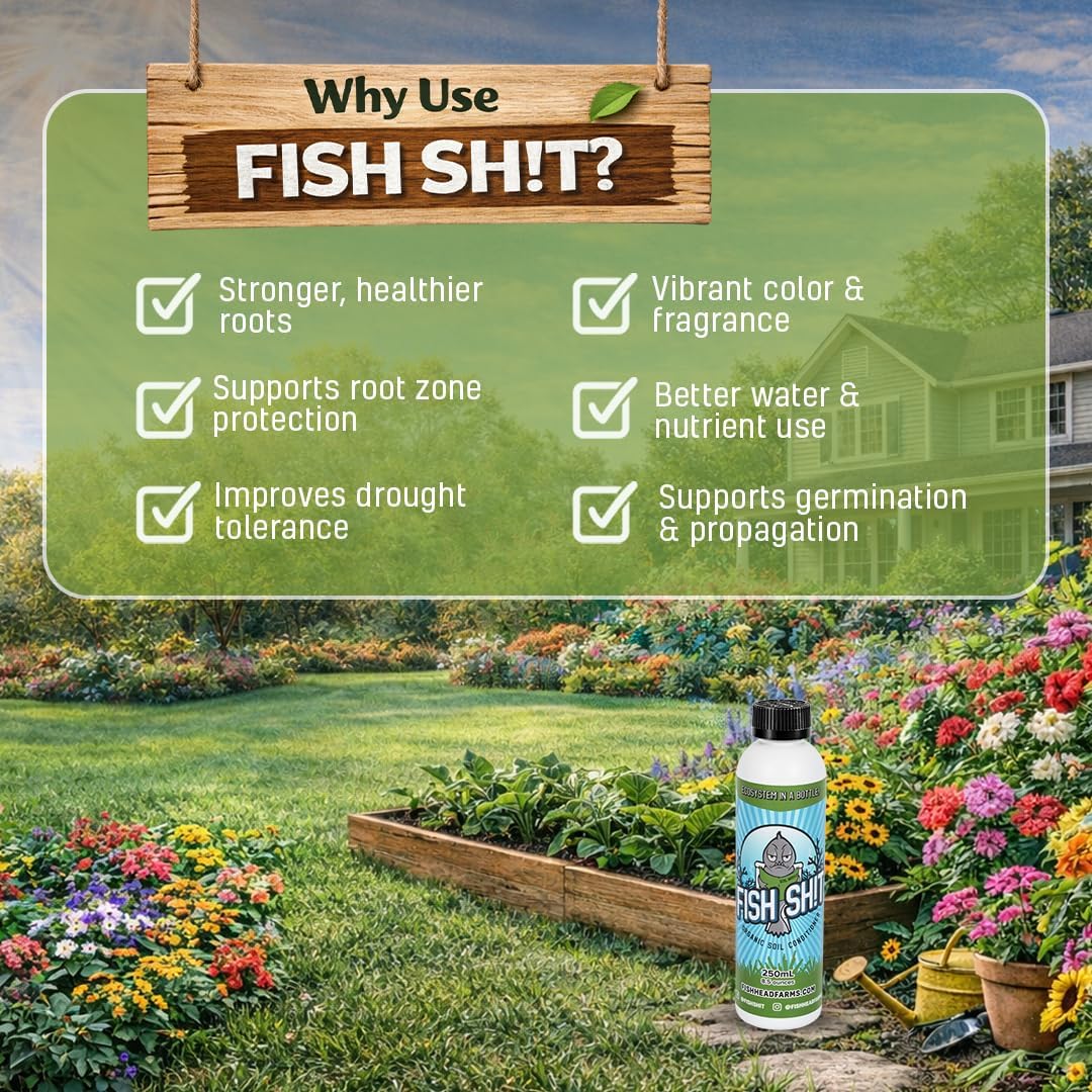 Fish Head Farms Organic Liquid Soil Conditioner, 250 ml, Living Biology for Indoor & Outdoor Plants, Root Growth, Nutrient Uptake & Water Efficiency